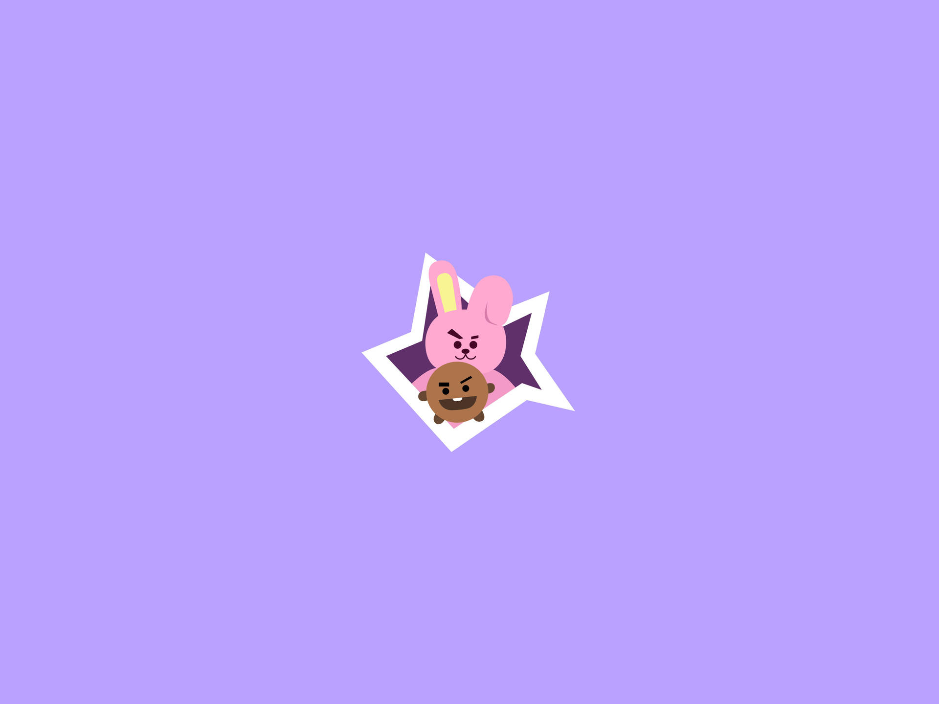 薰衣草背景上白色星星內的粉紅兔子和棕色曲奇