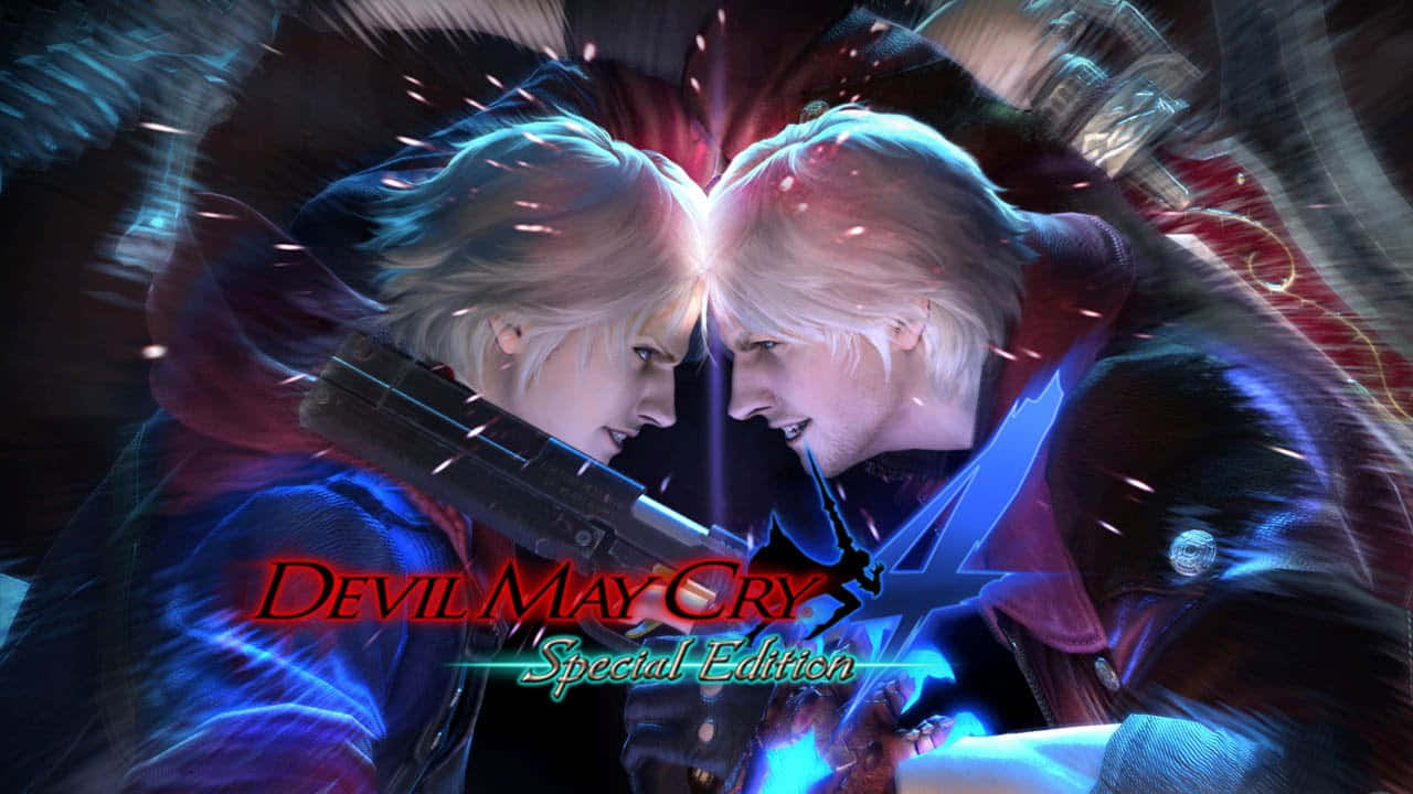 Devil May Cry Characters 桌布 壁紙 — 兩位金髮戰士在充滿動感的數碼藝術戰鬥場景中對峙，武器閃耀，火花四濺。