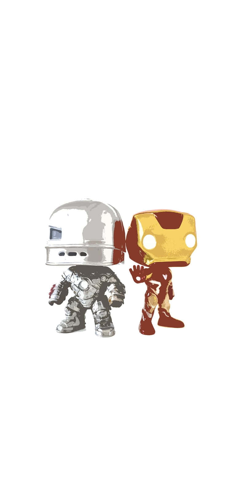 Iron Man Pop Figures 桌布 壁紙 — 兩個 Funko Pop 人偶，鐵甲奇俠和戰爭機器，並排站在純白色背景前。