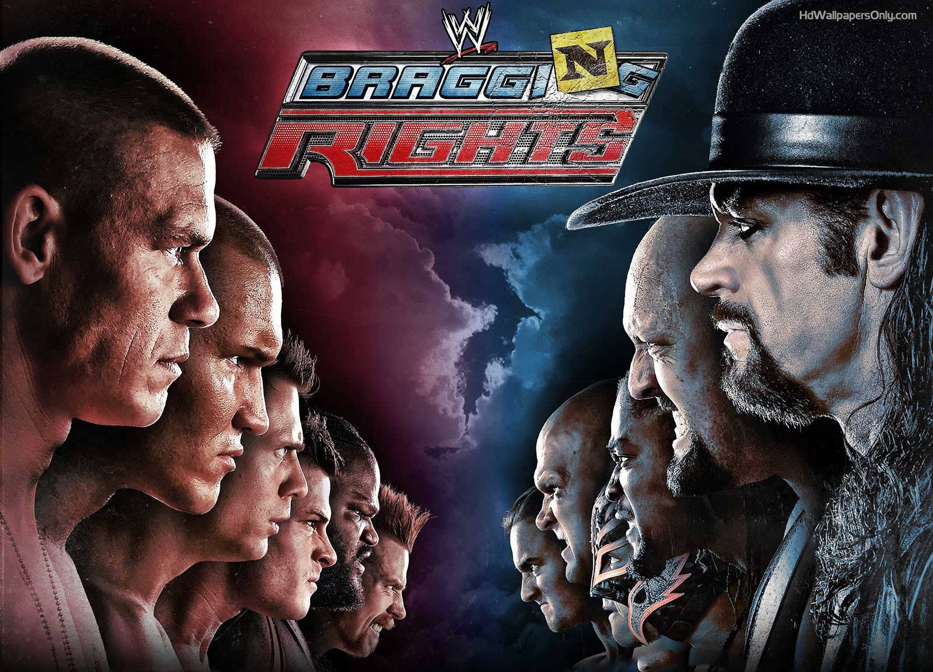WWE Bragging Rights宣傳海報，展示兩個敵對摔角手團隊互相對峙。