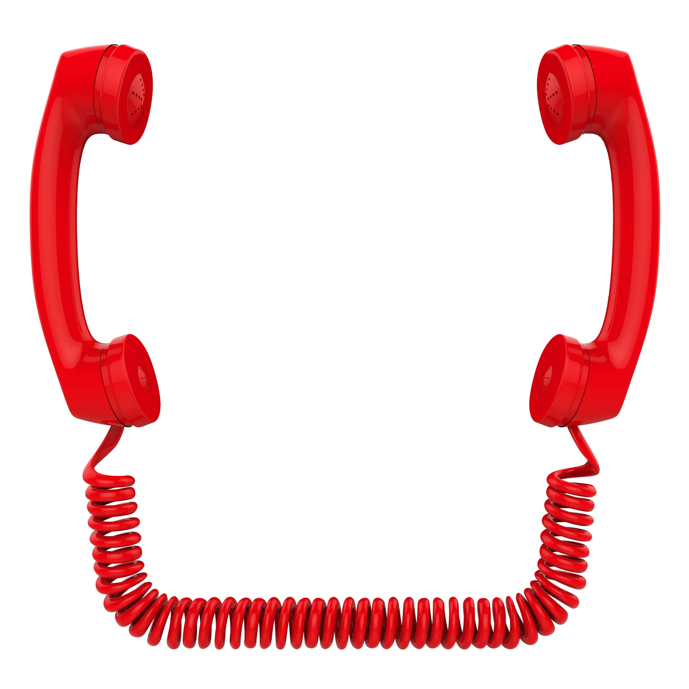 Phone Call 桌布 壁紙 — 兩個亮面紅色復古電話聽筒，由螺旋線連接，置於純白背景上。