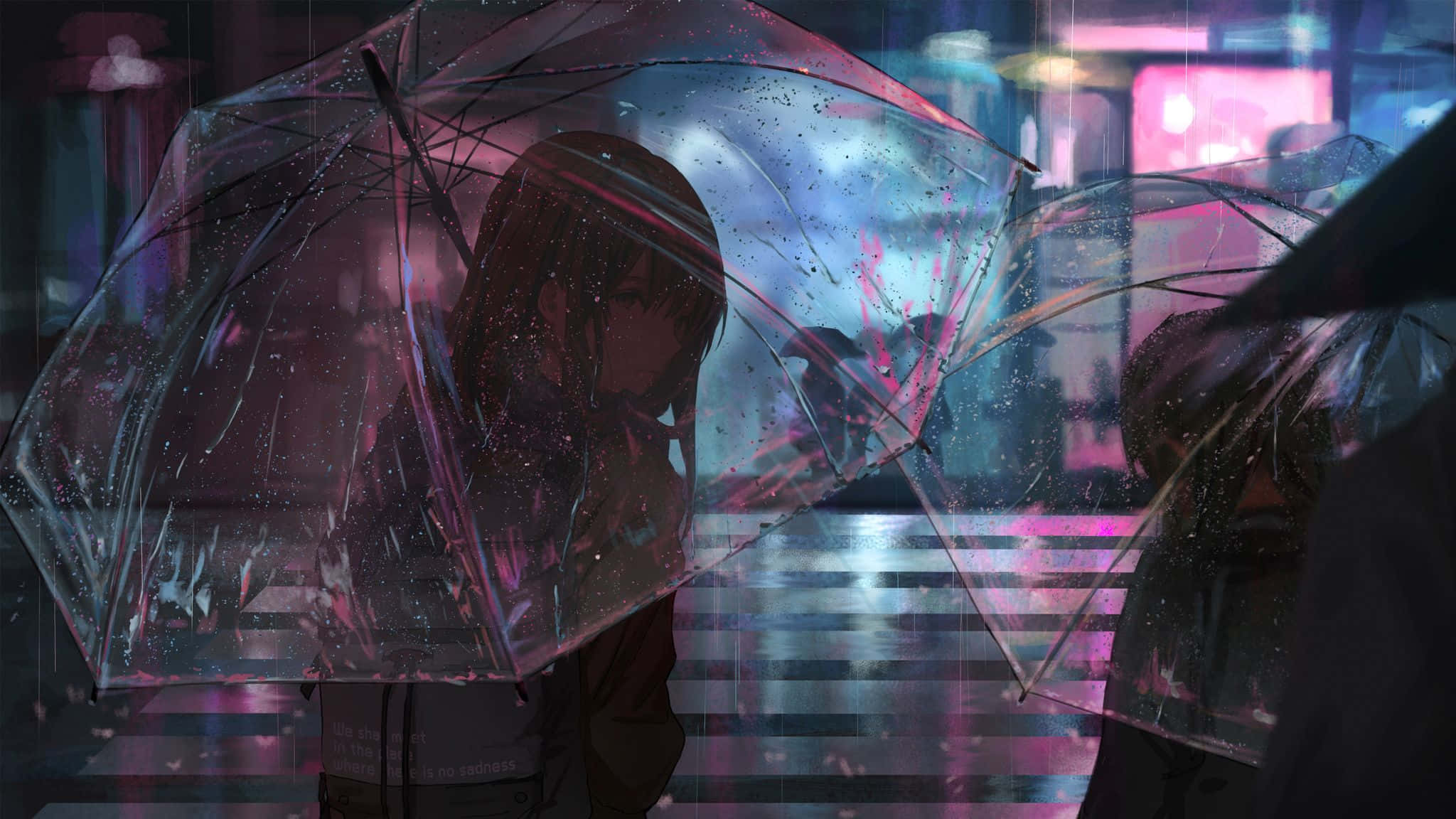 兩個人撐住雨遮 壁紙