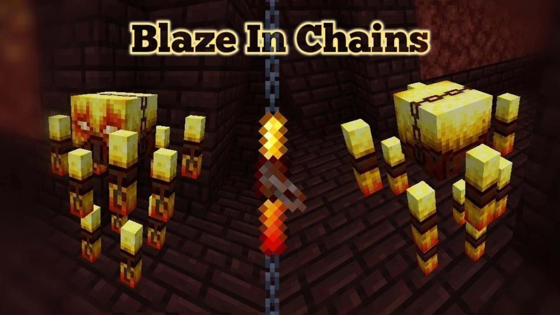Minecraft Blaze 桌布 壁紙 — 兩個像素化的 Minecraft 烈焰人被困在昏暗地牢的石牆上，發出橙色火焰。