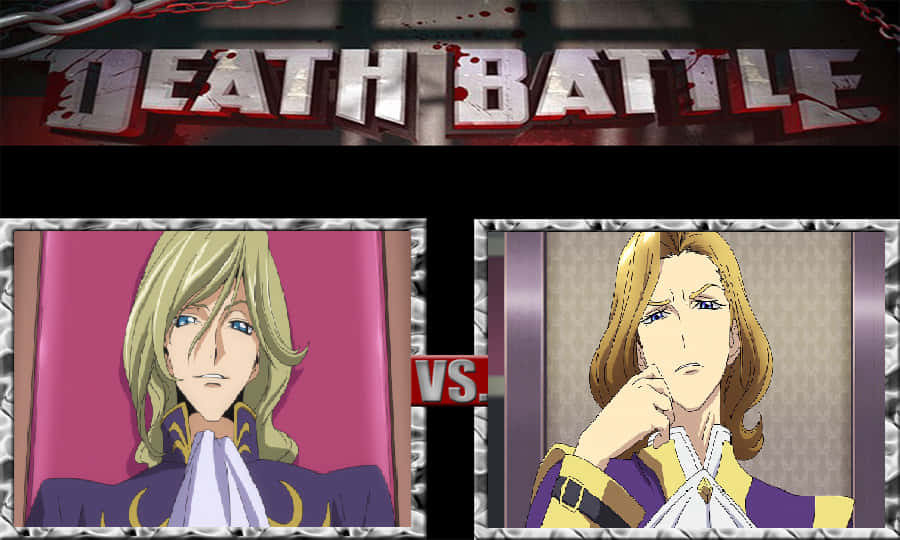 Clovis La Britannia 桌布 壁紙 — 兩個動漫角色喺一個有血跡同鎖鏈嘅「DEATH BATTLE」標題下對峙。