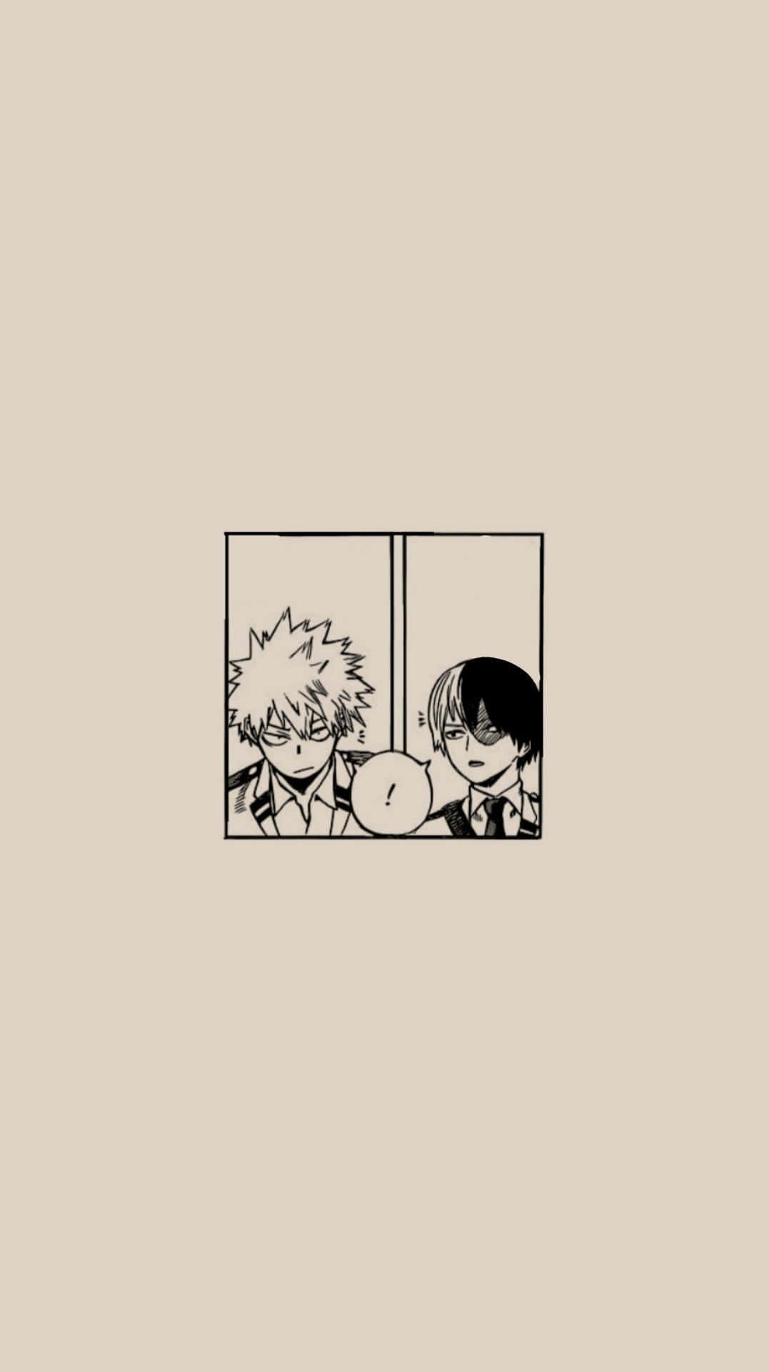 My Hero Academia Aesthetic 桌布 壁紙 — 兩個動漫角色在漫畫格中，在米色背景上互相凝視。
