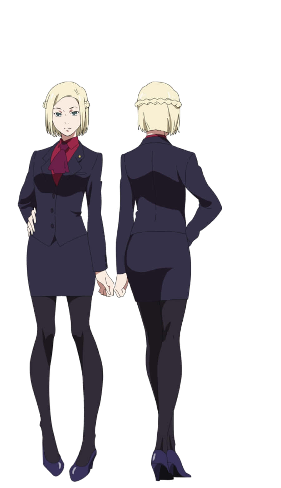 Akira Mado 桌布 壁紙 — 兩個動漫角色穿著相配的深色西裝，在白色背景前後牽手。
