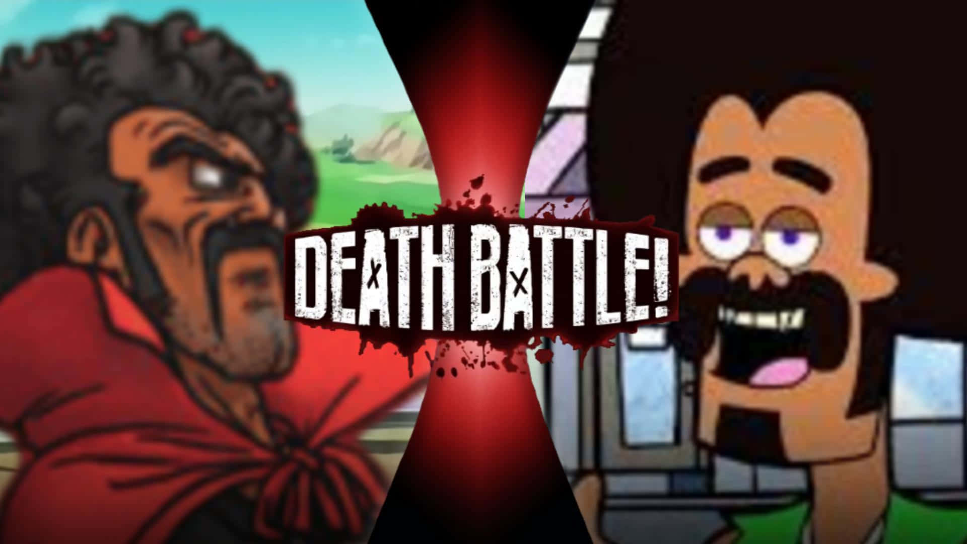 Hercule Satan 桌布 壁紙 — 兩個動畫角色在帶有「Death Battle!」標誌的戲劇性分屏戰鬥場景中對峙。