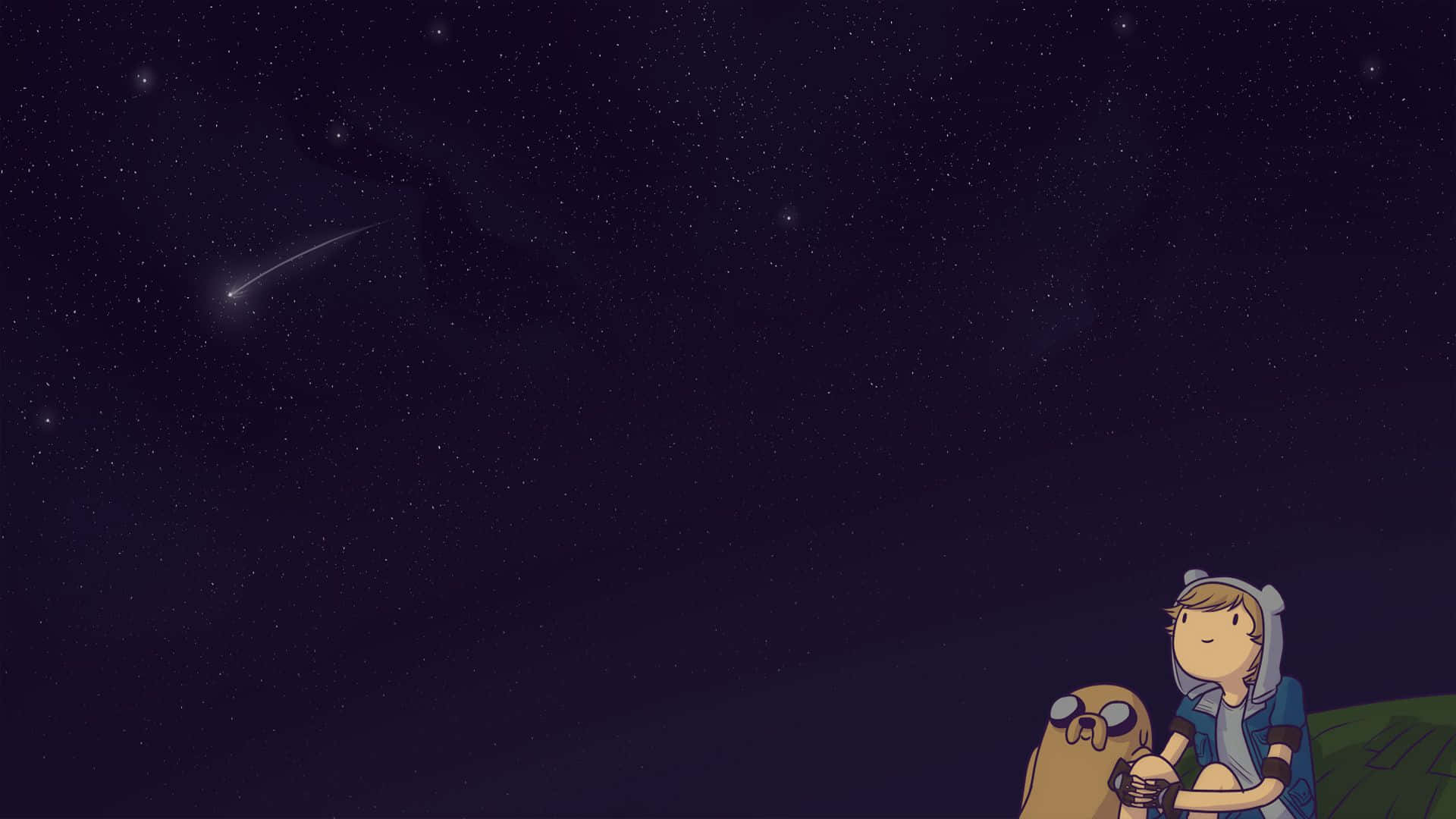 Animated Tv Series 桌布 壁紙 — 兩個動畫角色坐在星空下的小山上，看著一顆明亮的流星劃過黑暗的天空。
