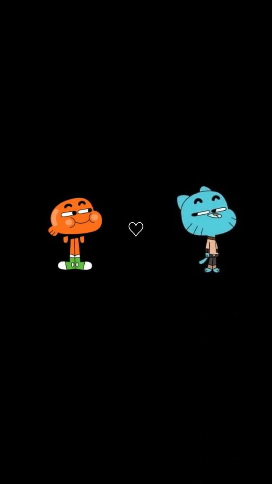Gumball And Darwin 桌布 壁紙 — 兩個卡通角色 Gumball 和 Darwin 在黑色背景上面對面，中間有一顆心。