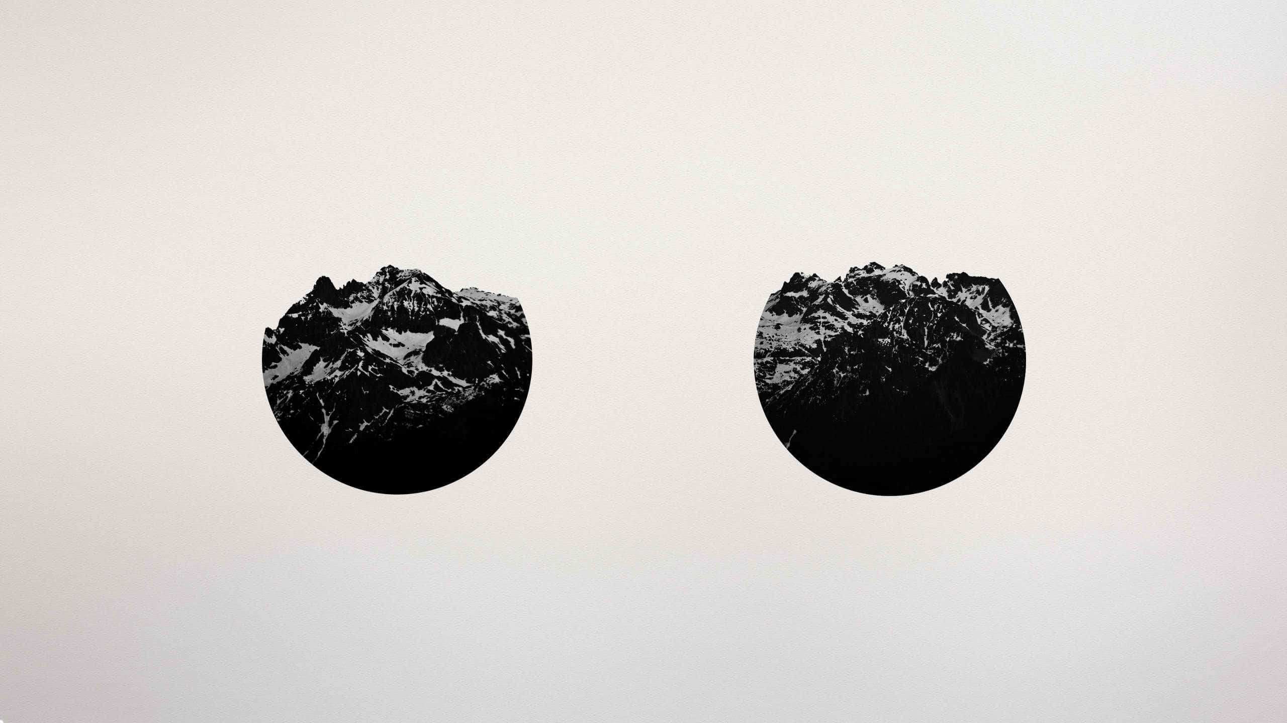 Minimal Art 桌布 壁紙 — 兩個圓形黑色山峰剪影，頂部積雪，漂浮在極簡漸變背景上。