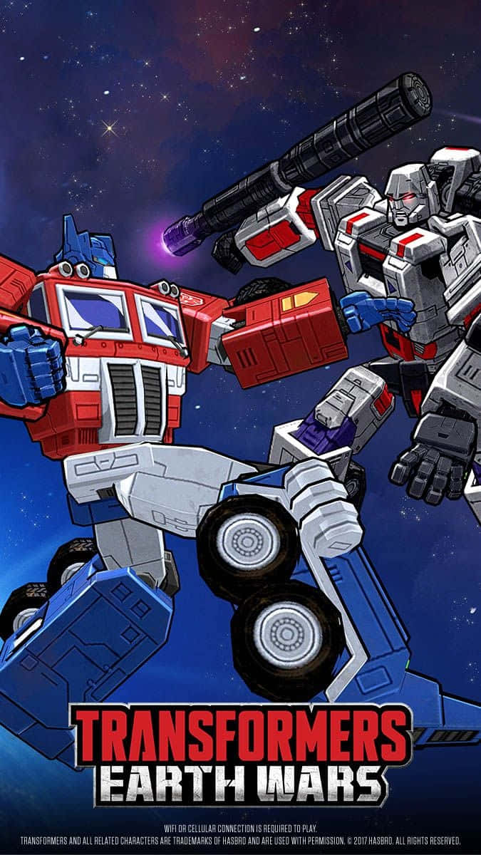 Cartoon Robot 桌布 壁紙 — 兩個巨型機械戰士在太空中碰撞，背後有星星和宇宙色彩。