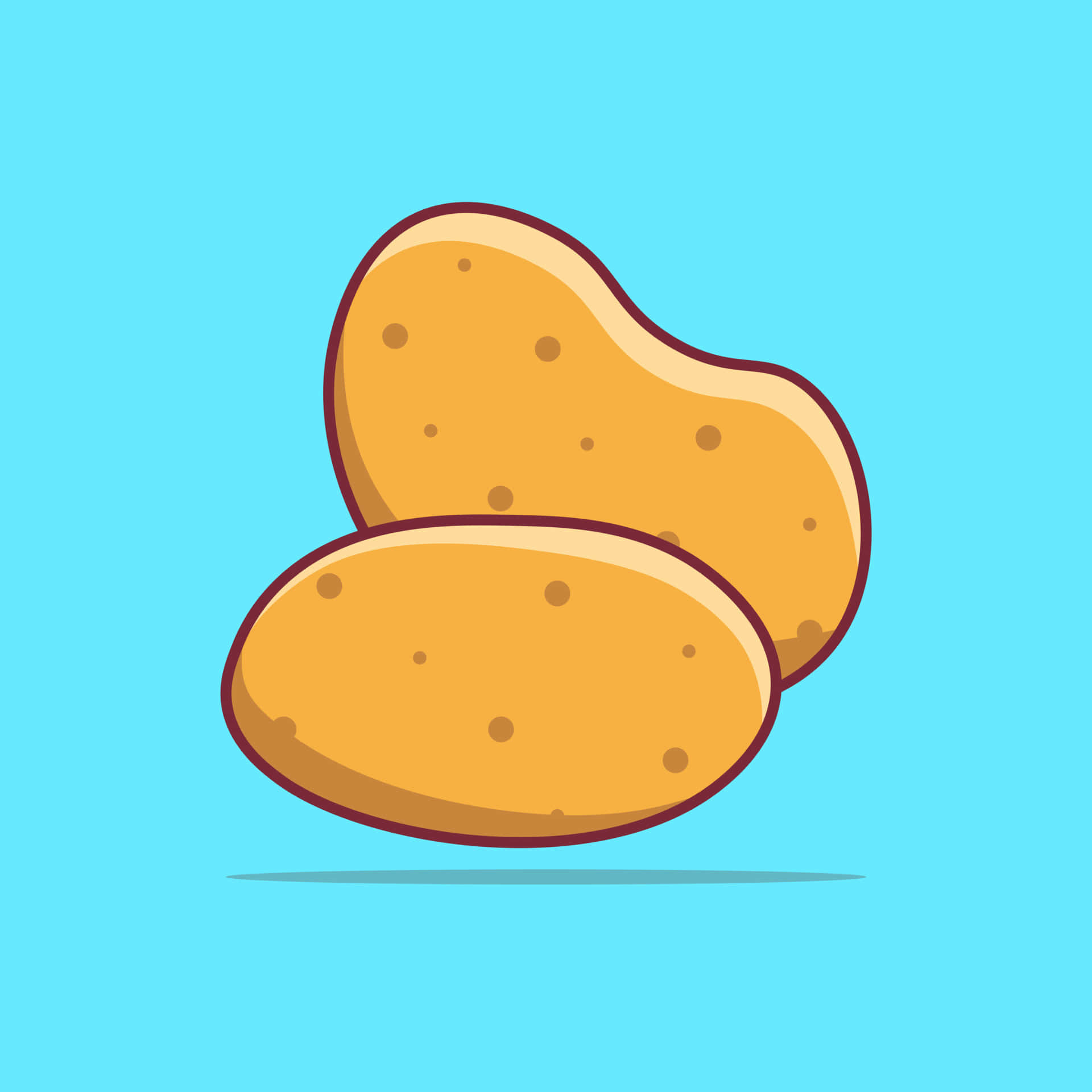 Potato 桌布 壁紙 — 兩個帶有棕色斑點的卡通風格馬鈴薯堆疊在明亮的青色背景上。