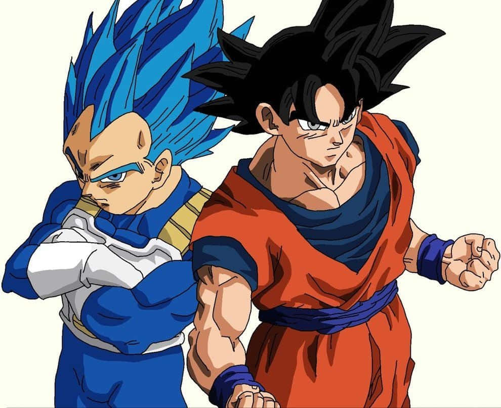 Vegeta And Goku 桌布 壁紙 — 兩個強大的動漫戰士悟空和比達以兇猛的戰鬥姿勢站在樸素的背景前。