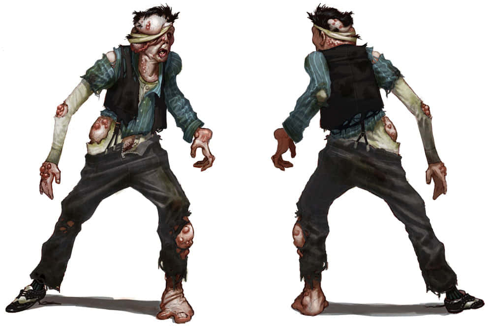Bioshock Characters 桌布 壁紙 — 兩個怪誕的殭屍角色，前後展示，衣服破爛，傷口暴露，背景為純白色。