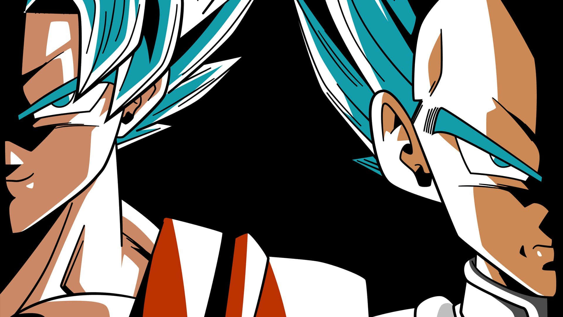 Vegeta And Goku 桌布 壁紙 — 兩個擁有尖刺藍色頭髮的動漫角色在黑色背景前緊張對峙。