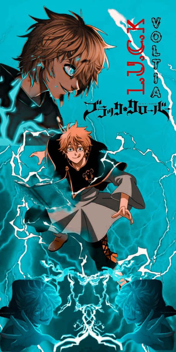 幸運·沃爾提亞 桌布 壁紙 — 兩個擁有閃電力量的動漫男孩在充滿活力的青綠色風暴場景中碰撞。