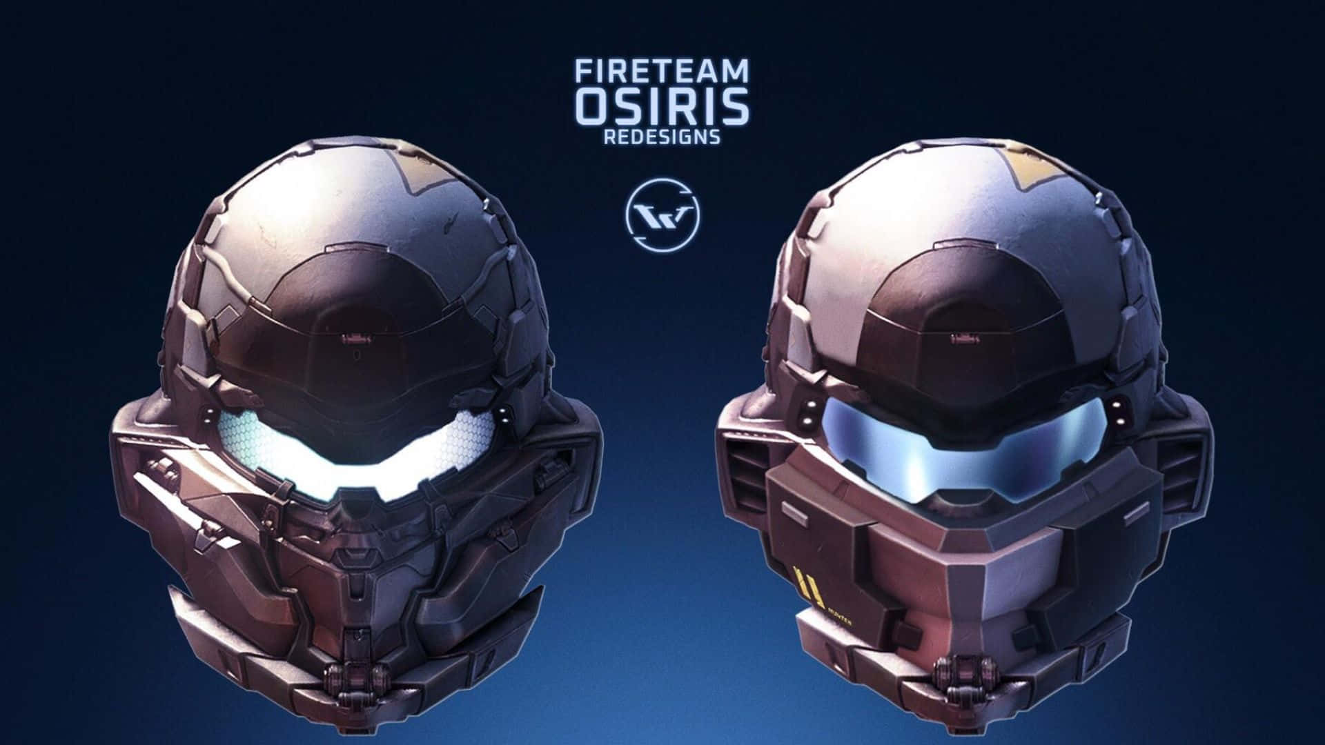 Fireteam Osiris 桌布 壁紙 — 兩個未來風格的頭盔設計，帶有發光面罩，顯示在深藍色漸變背景上。
