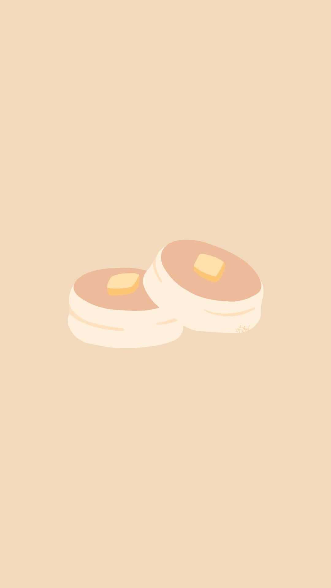 Korean Beige Aesthetic 桌布 壁紙 — 兩個極簡風格插圖煎餅配牛油，放在柔軟的米色背景上。