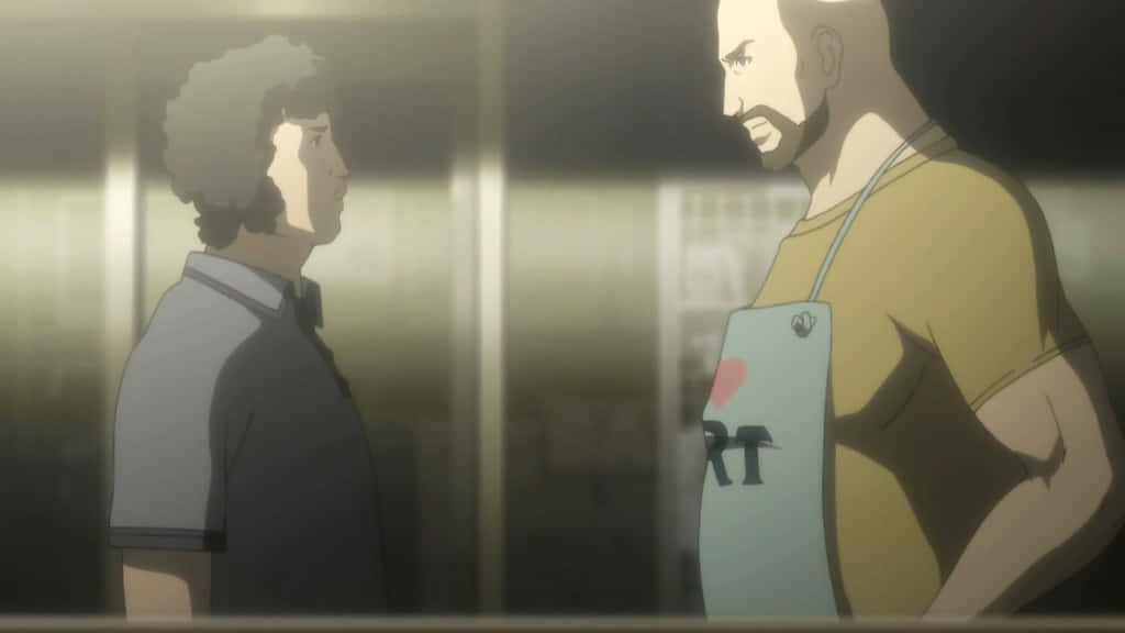 Yuugo Tennouji 桌布 壁紙 — 兩個男人在昏暗的房間裡面對面，柔和的光線在他們的側臉上投下陰影。