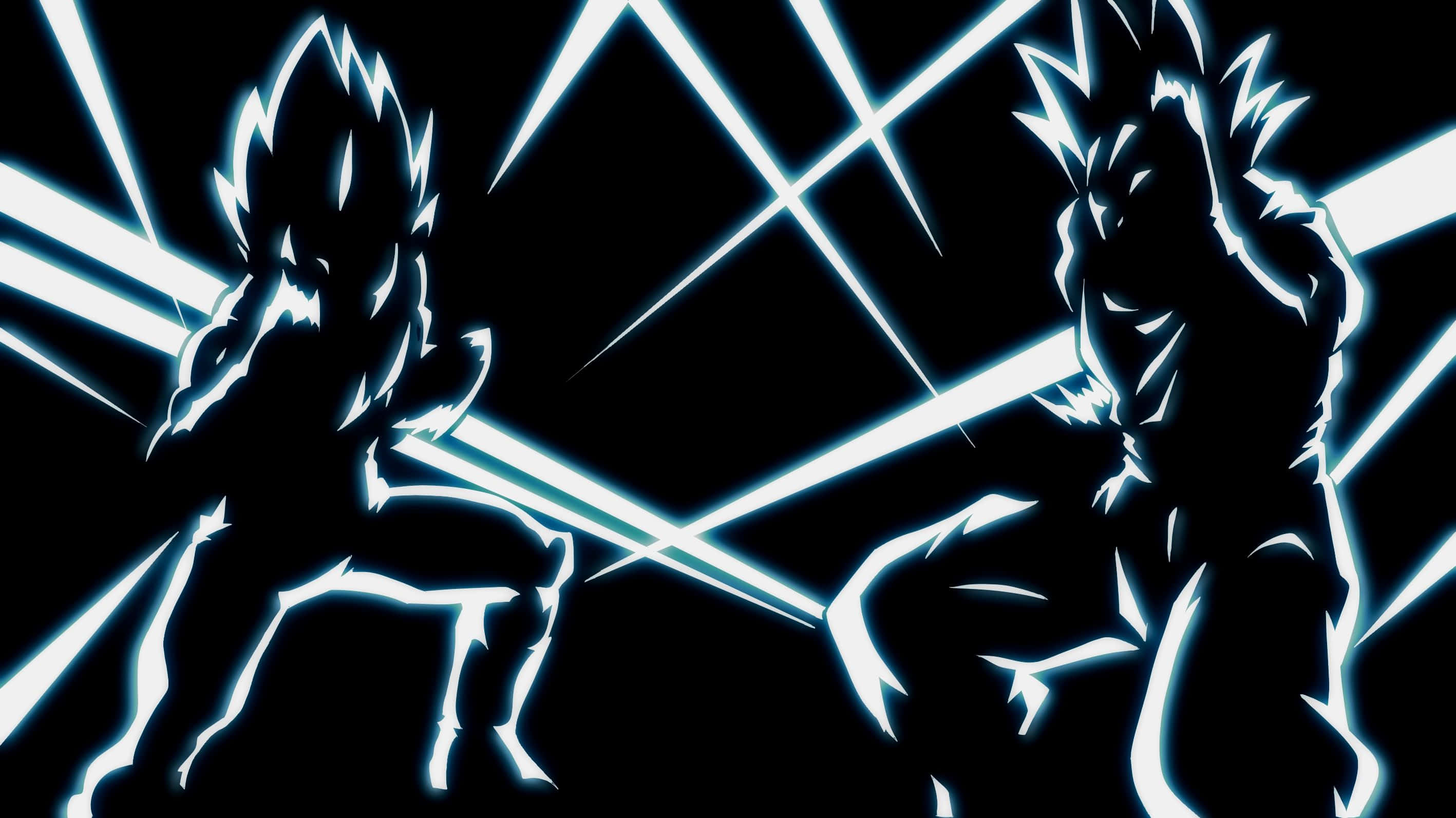 Vegeta And Goku 桌布 壁紙 — 兩個發光藍色剪影戰士在純黑背景中以能量光束交鋒。