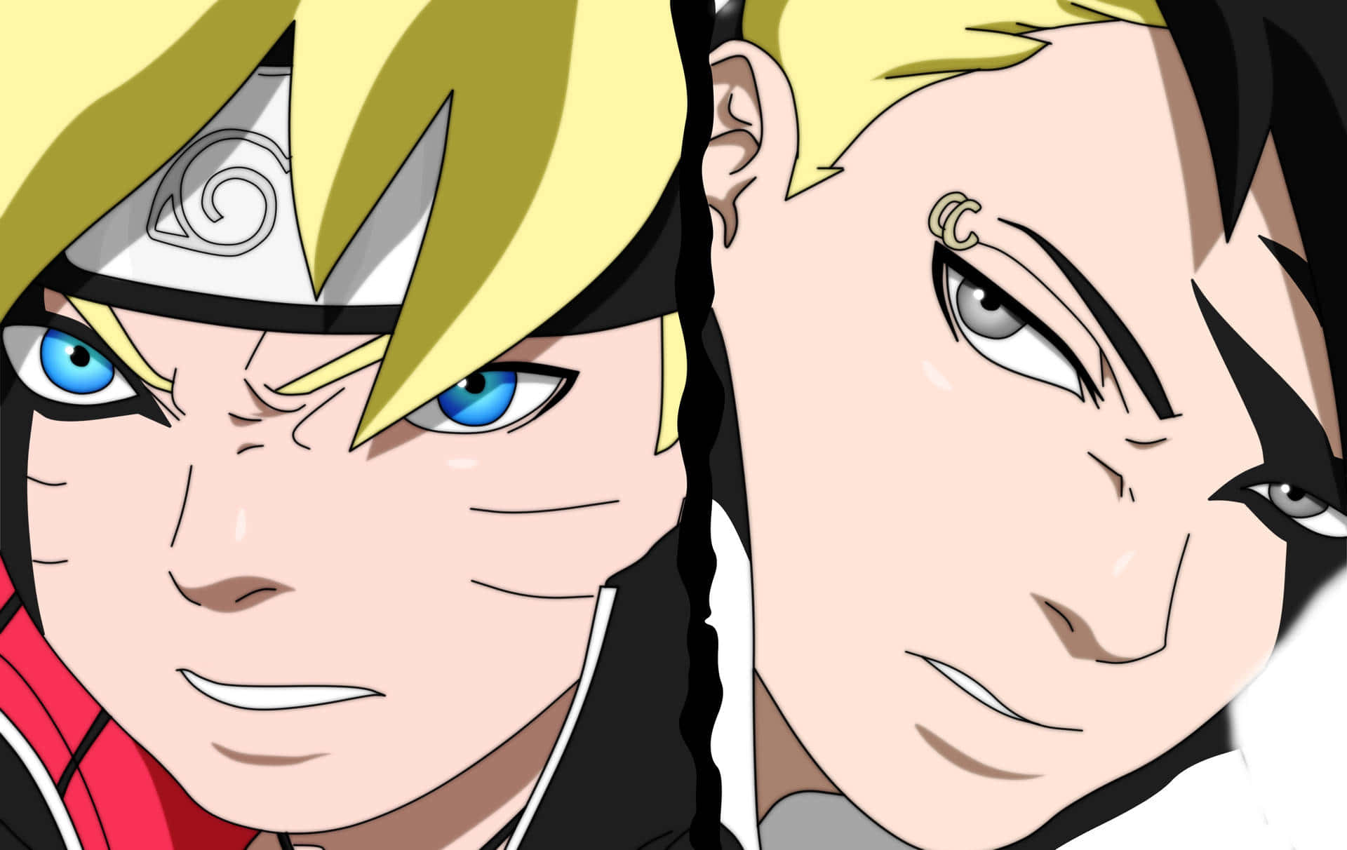 Boruto Naruto Next Generations 桌布 壁紙 — 兩個表情堅定、金髮的動漫角色互相凝視。