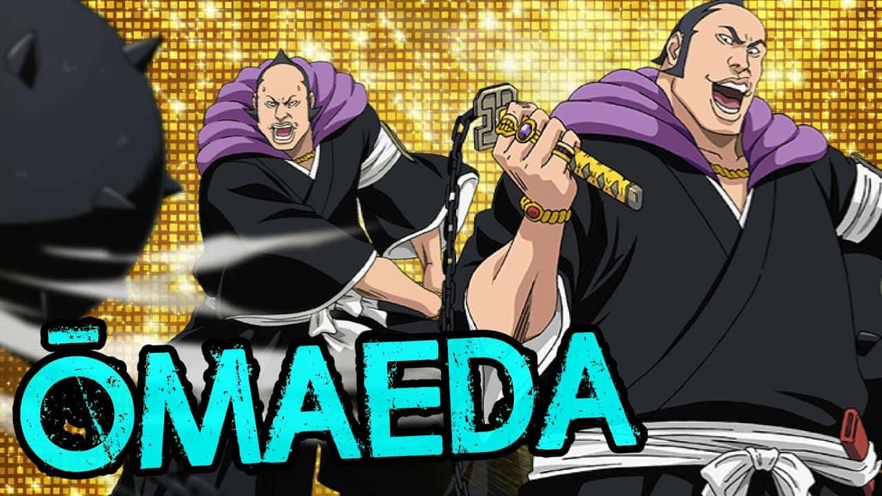 Marechiyo Omaeda 桌布 壁紙 — 兩個身穿黑色長袍、戴著紫色兜帽的動漫角色在閃閃發光的金色背景下揮舞武器。