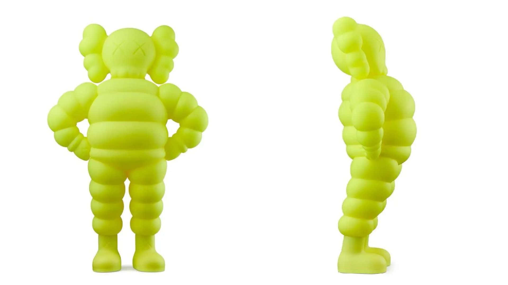 Kaws Chum 桌布 壁紙 — 兩個青檸綠色KAWS公仔，一個正面面向雙手叉腰，另一個側面，兩者都有標誌性X眼睛和球根狀分段身體。
