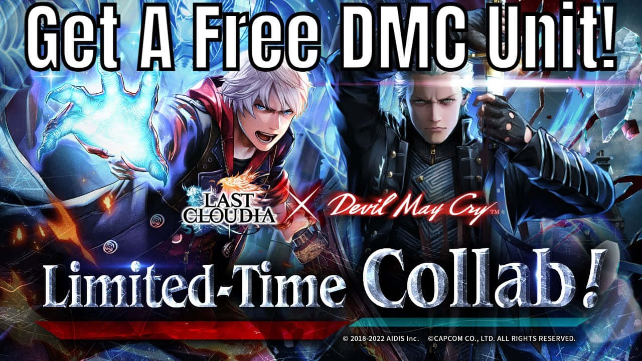 Devil May Cry Characters 桌布 壁紙 — 兩名動漫風格的男性戰士在充滿動感的戰鬥場景中碰撞，伴隨著發光的藍色能量和火焰效果。