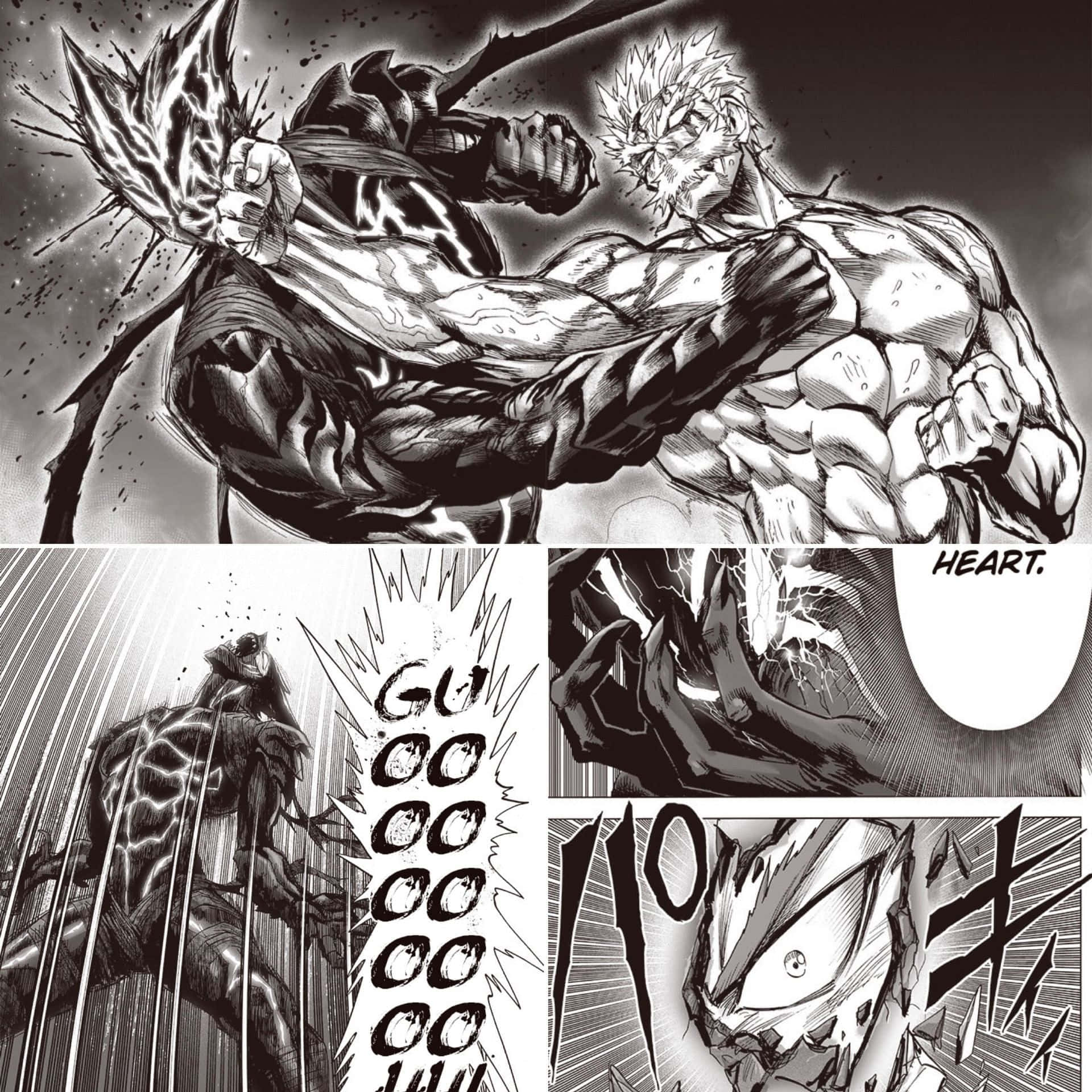 Silverfang 桌布 壁紙 — 兩名肌肉發達的動漫戰士在動態黑白漫畫面板中碰撞，帶有爆炸性能量效果和強烈表情。