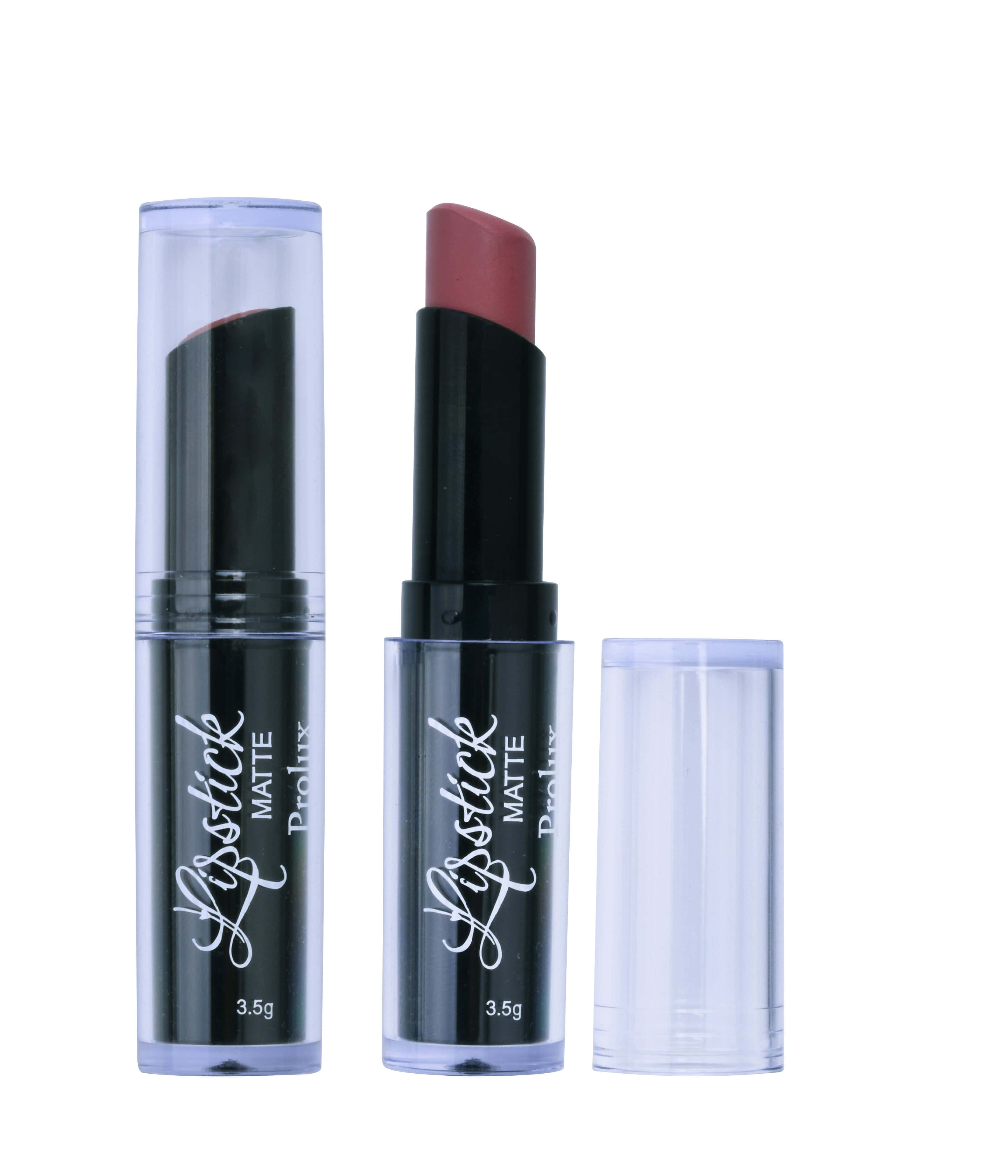 lipstick 桌布 壁紙 — 兩支啞光唇膏管，塵粉玫瑰色調，取下蓋子，在白色背景上展示。