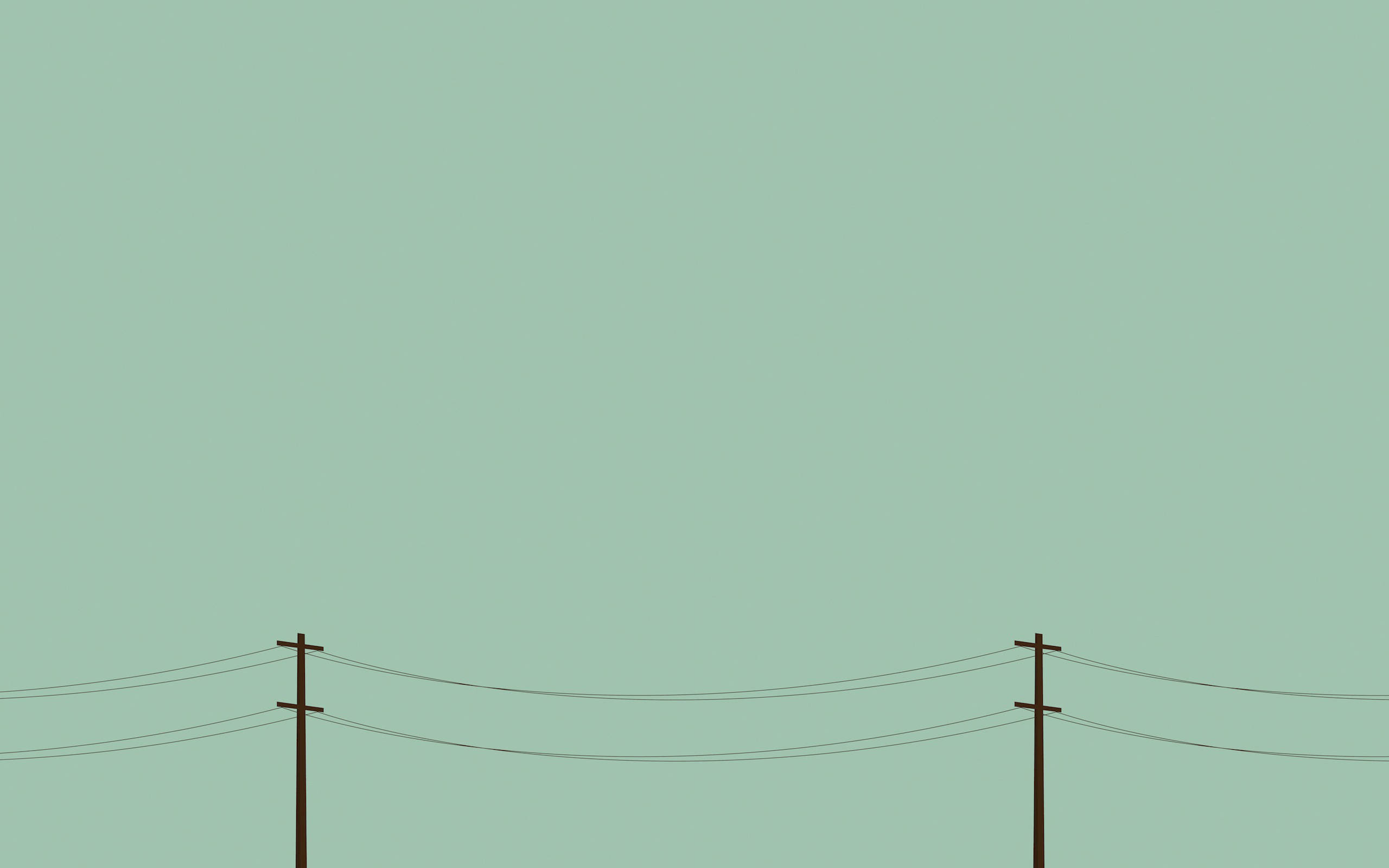 Minimal Aesthetic Desktop 桌布 壁紙 — 兩根極簡風格的木製電線杆連同電線，橫跨廣闊的淡綠色天空。