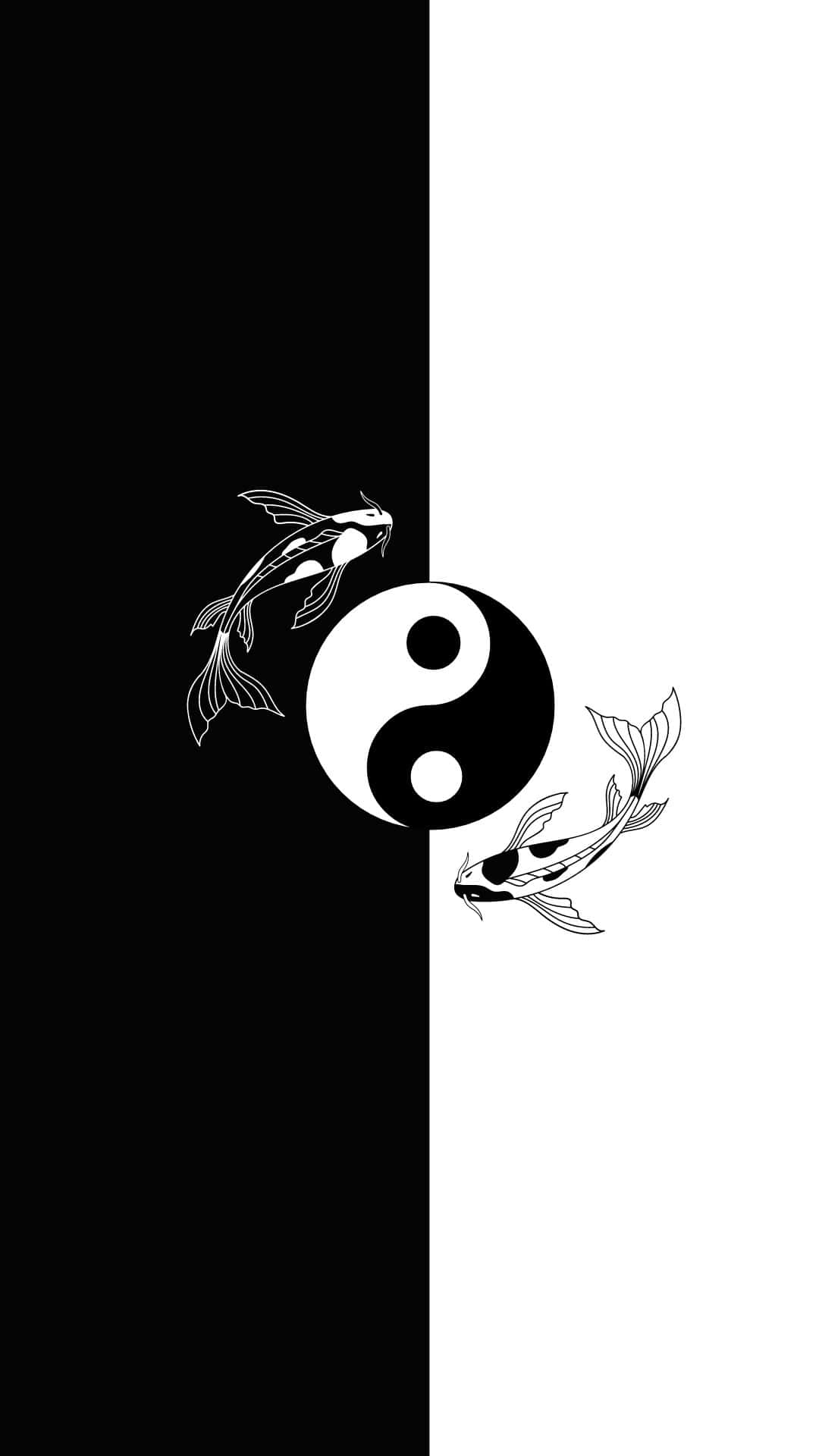 Yin Yang Fish 桌布 壁紙 — 兩條鯉魚喺一個黑白陰陽符號周圍游嚟游去。