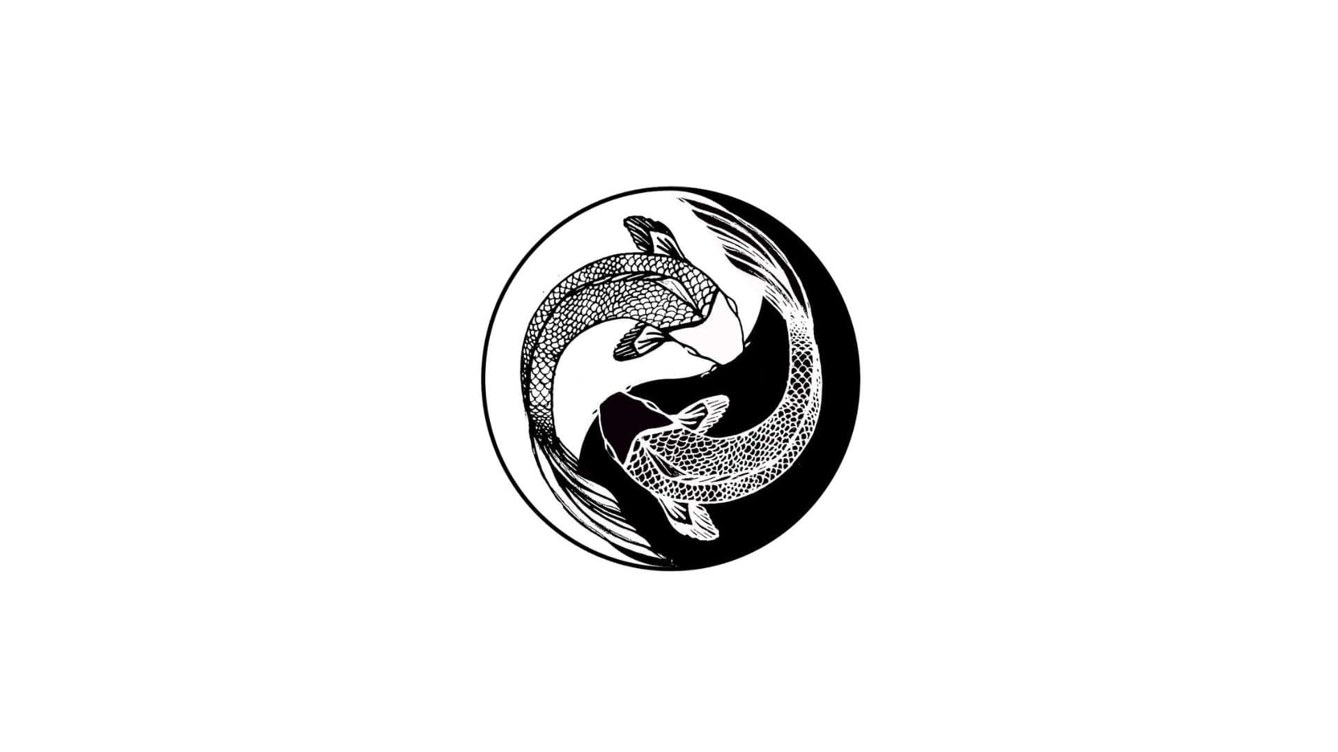 Yin Yang Fish 桌布 壁紙 — 兩條鯉魚在黑白太極圓圈內向相反方向游動，帶有詳細的鱗片和流暢的魚鰭。