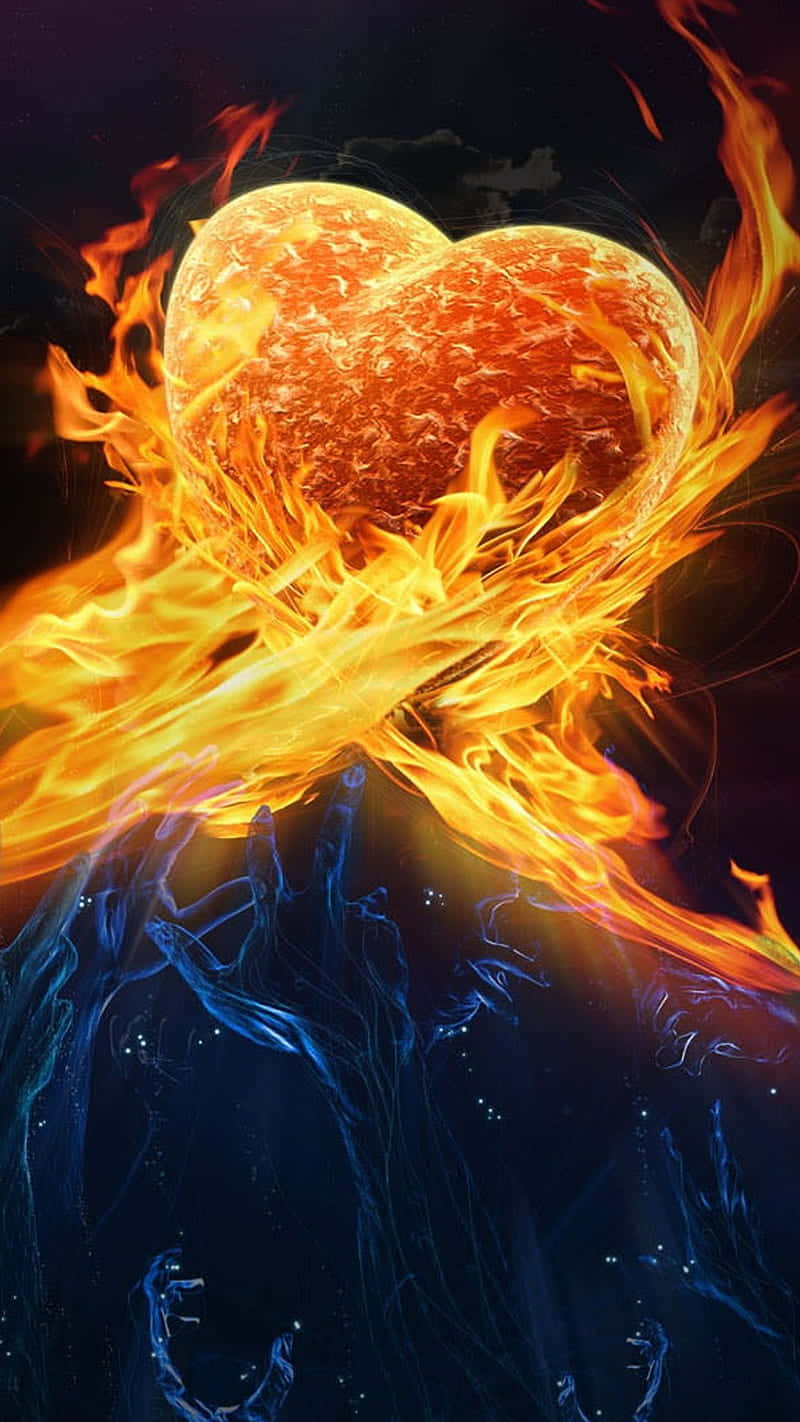 太空中被藍色宇宙星雲包圍的熾熱愛心太陽