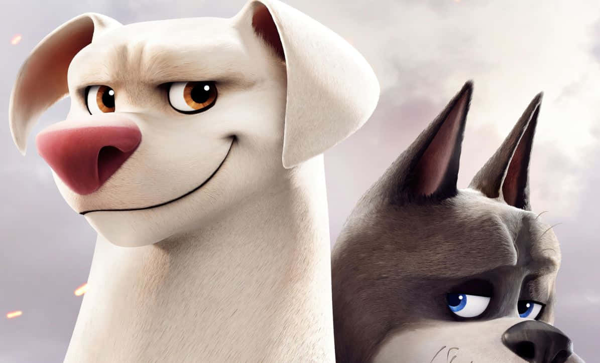 Animation Movies 桌布 壁紙 — 兩隻動畫狗，一隻白色帶有得意的笑容，另一隻灰色帶著嚴肅的眼神，背景是多雲的天空。