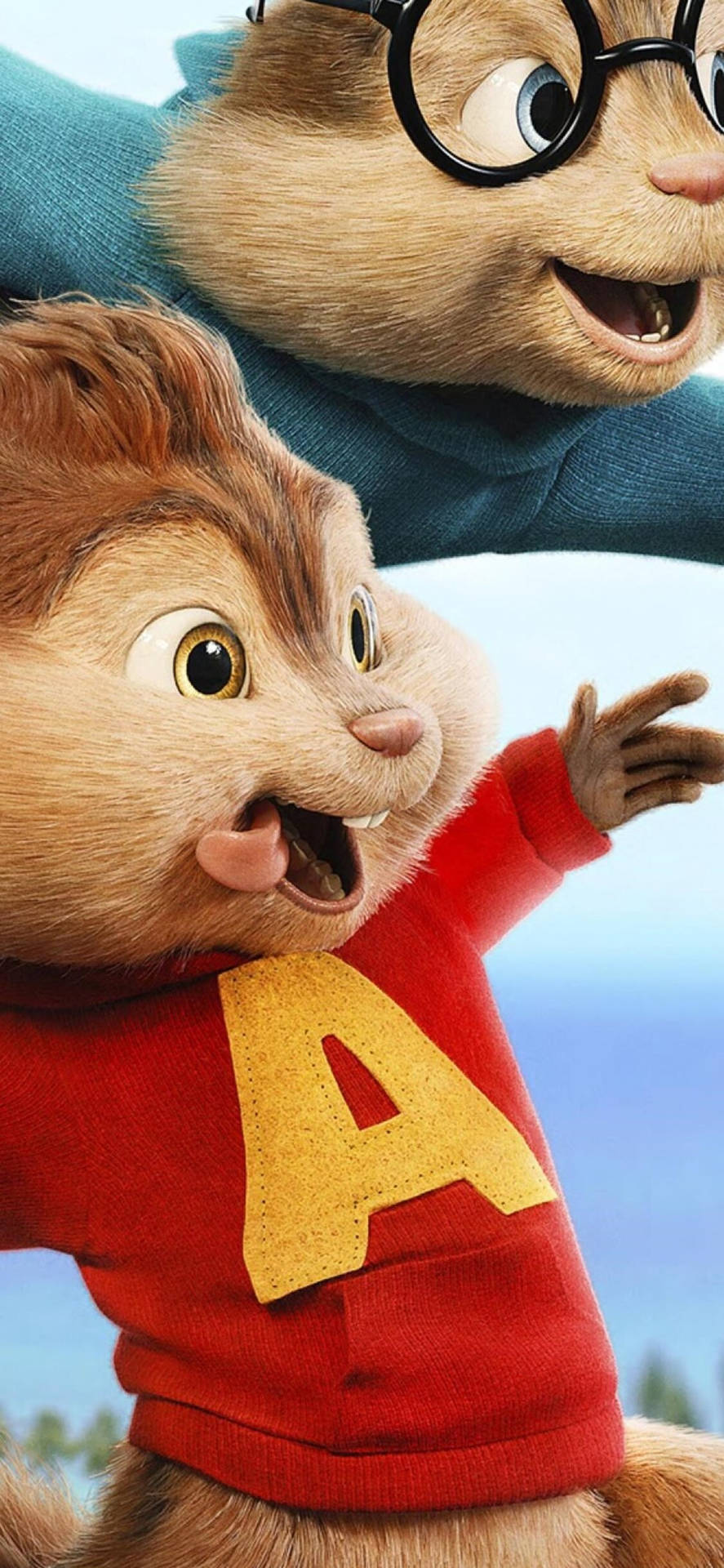 兩隻穿著毛衣的快樂動畫花栗鼠在戶外。 — 阿爾文與_chipmunks 壁紙
