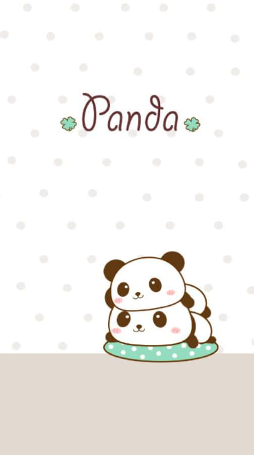 Cute White 桌布 壁紙 — 兩隻可愛卡通熊貓疊在圓點咕𠱸上，背景係圓點牆紙。