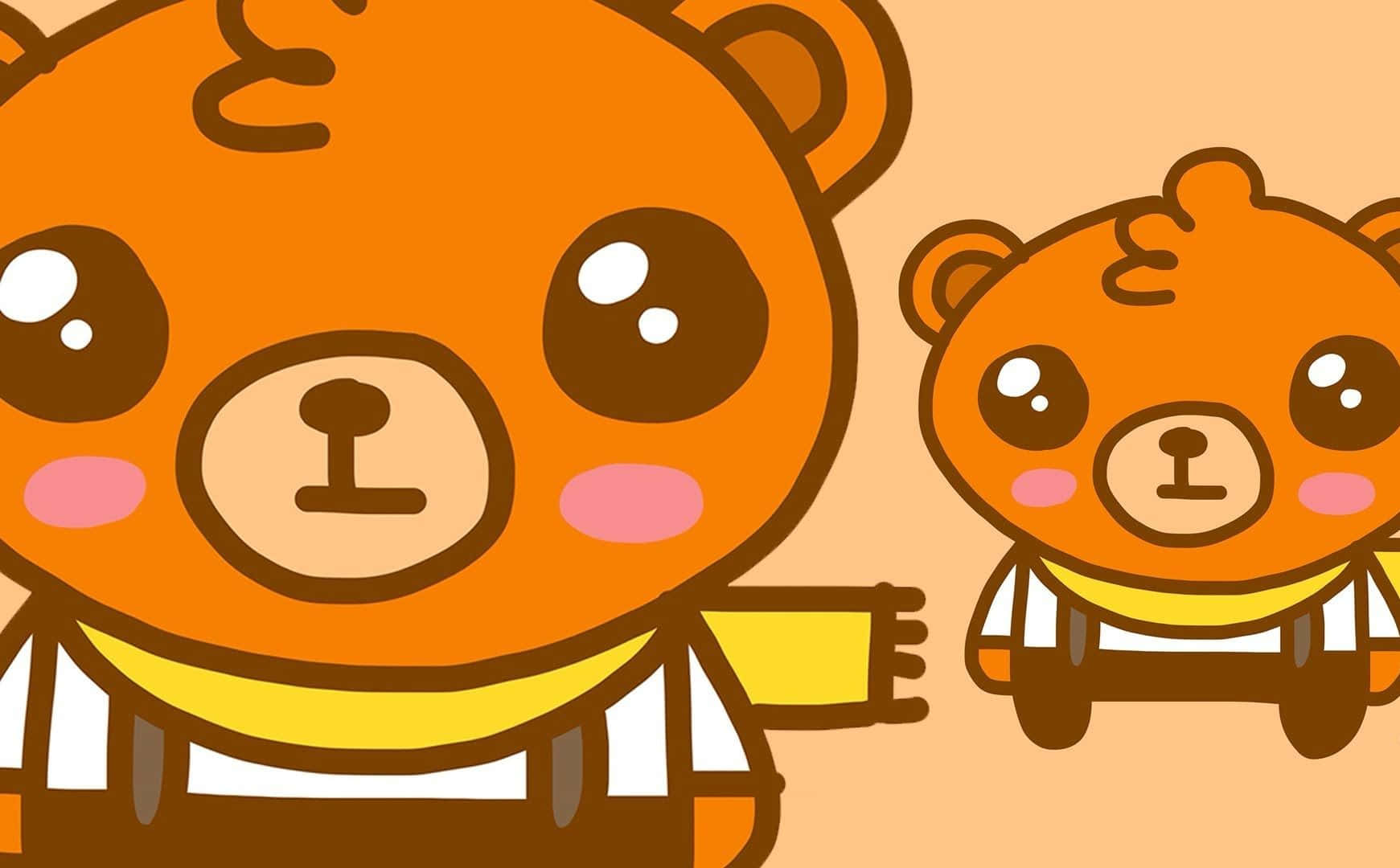 Kawaii Bear 桌布 壁紙 — 兩隻可愛嘅卡通熊，有大眼睛同黃色圍巾，並排企喺溫暖嘅橙色背景前面。