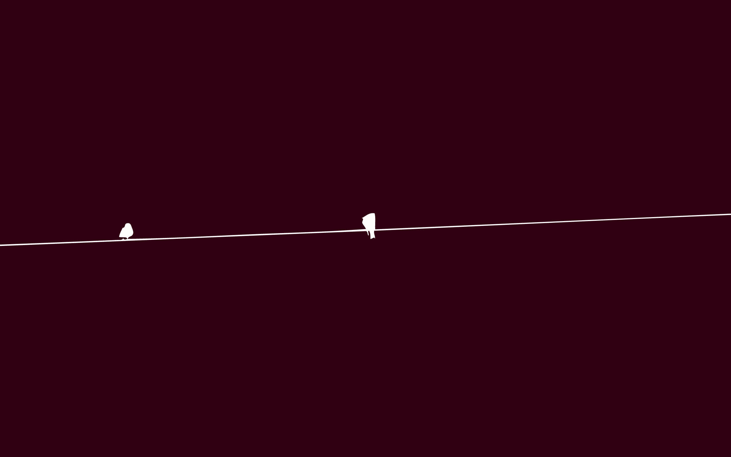 Minimalist iPad 桌布 壁紙 — 兩隻極簡風格的白色小鳥棲息在一根細線上，背景為深酒紅色。