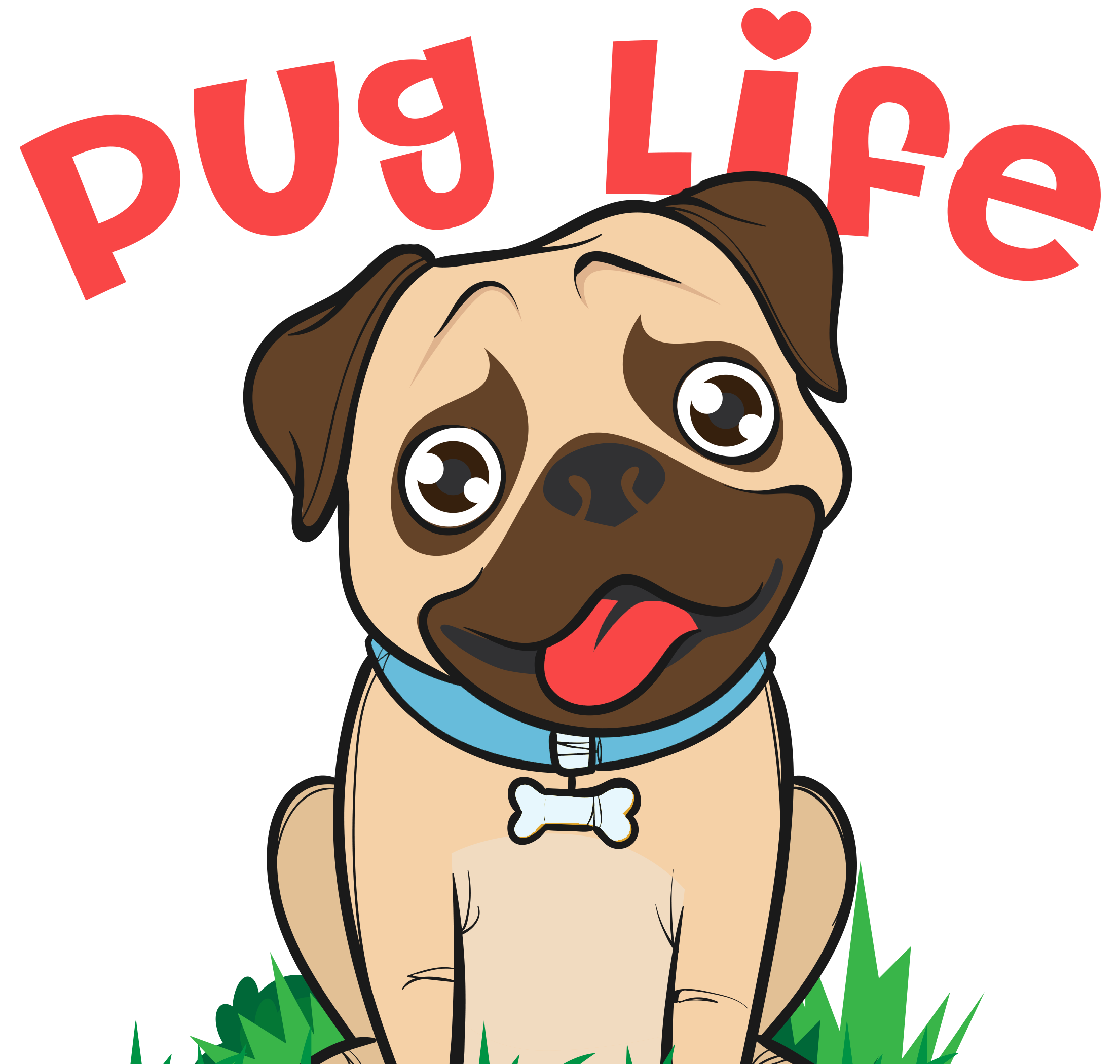 八哥犬生活卡通插畫 壁紙