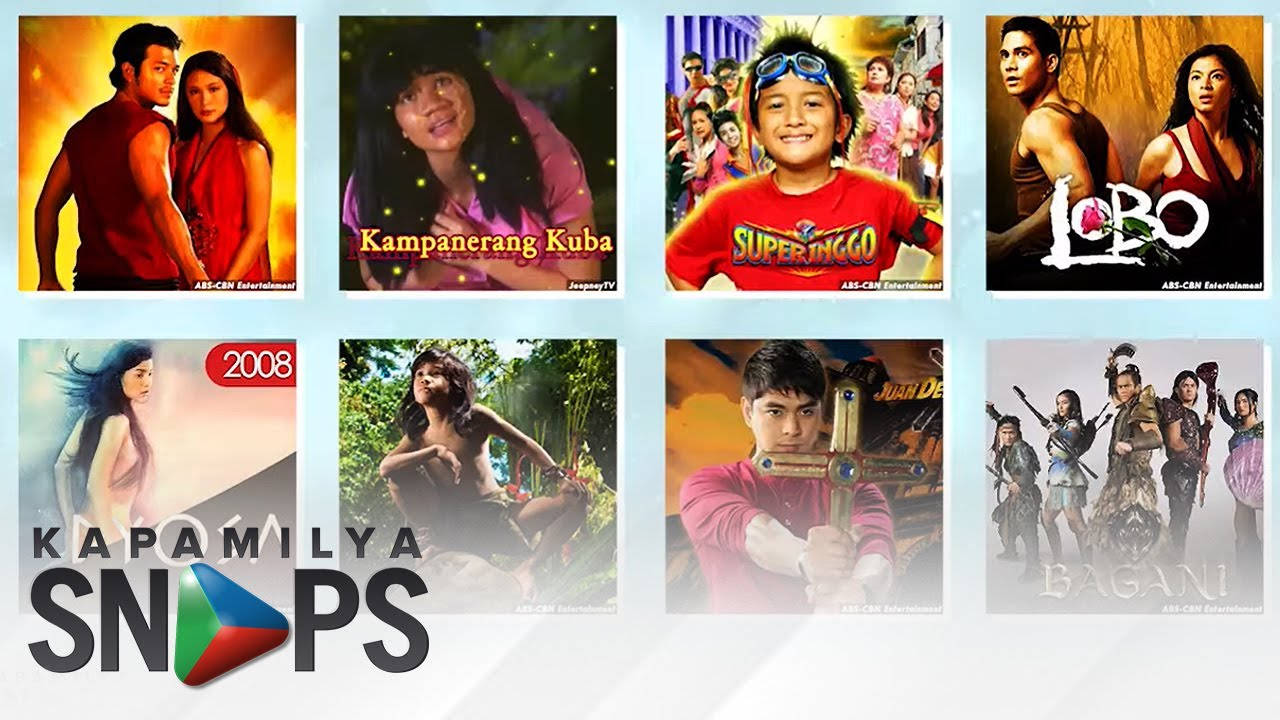 ABS-CBN Entertainment《Kapamilya Snaps》 壁紙 — 八張菲律賓電視節目海報的拼貼，演員在色彩繽紛的背景前擺出戲劇性姿勢。
