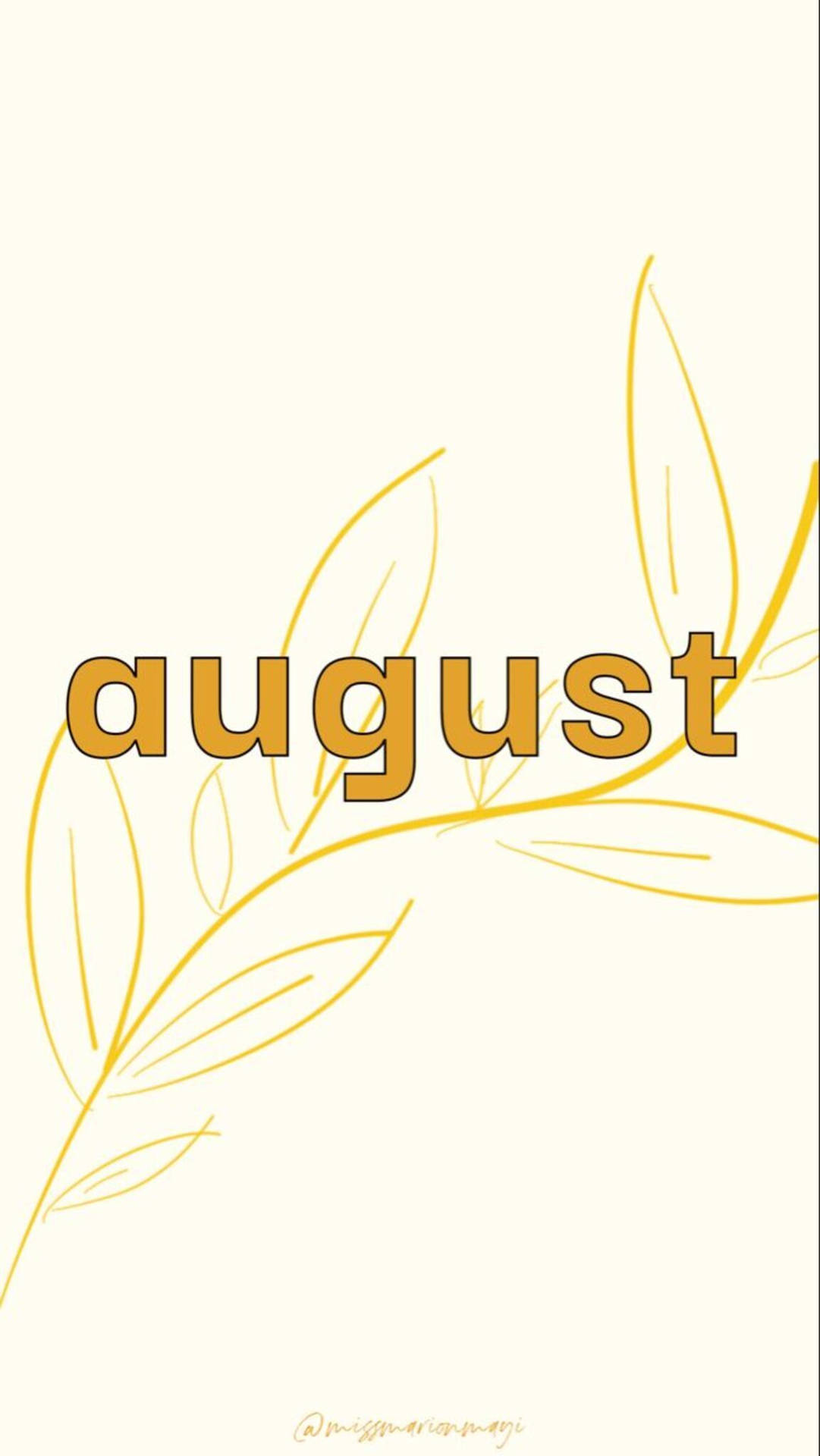 奶油色背景上帶金色葉片輪廓嘅August文字