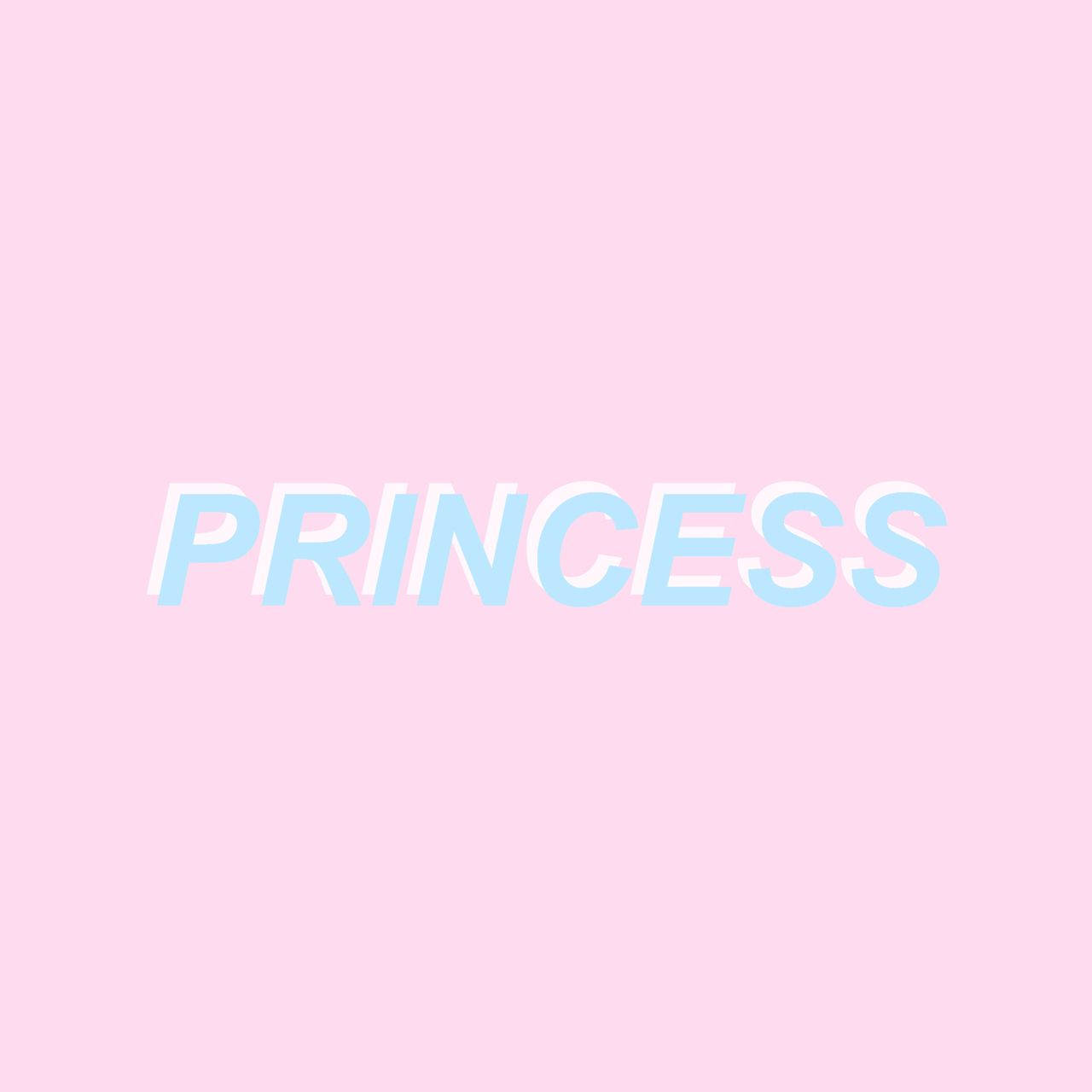 「princess」一詞以淺藍色3D文字顯示在粉紅色背景上。