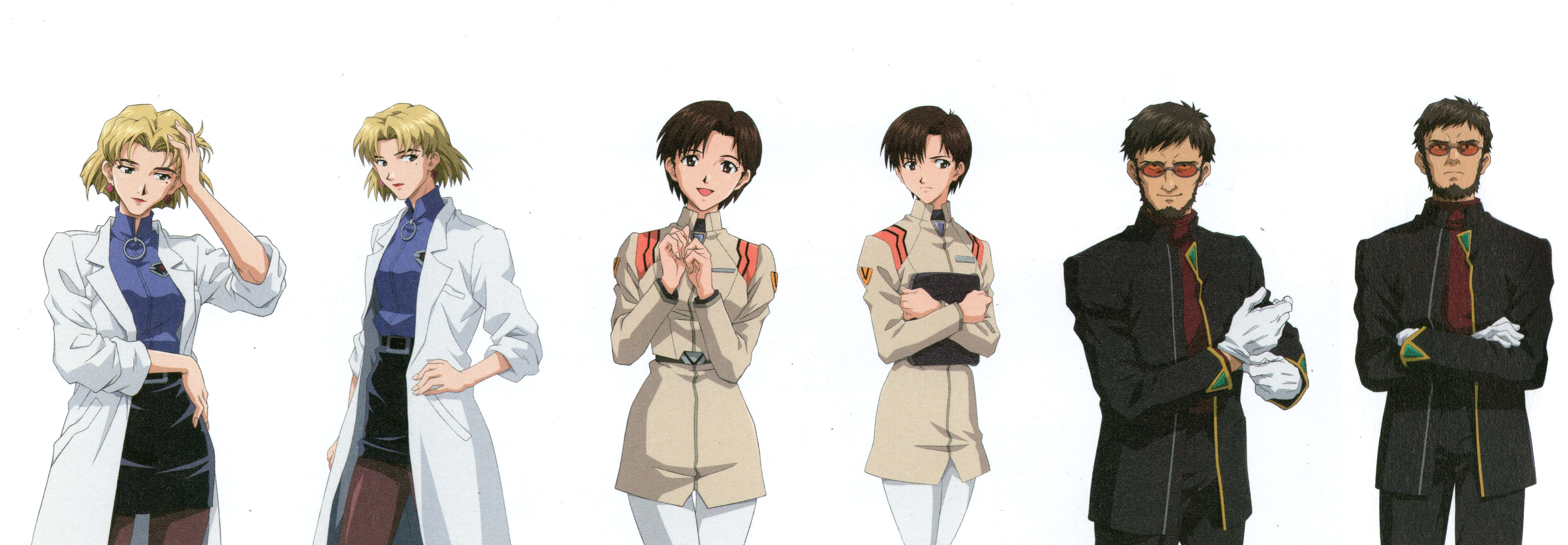Maya Ibuki 桌布 壁紙 — 六個穿著不同制服嘅動漫角色喺純白色背景前自信地擺姿勢。