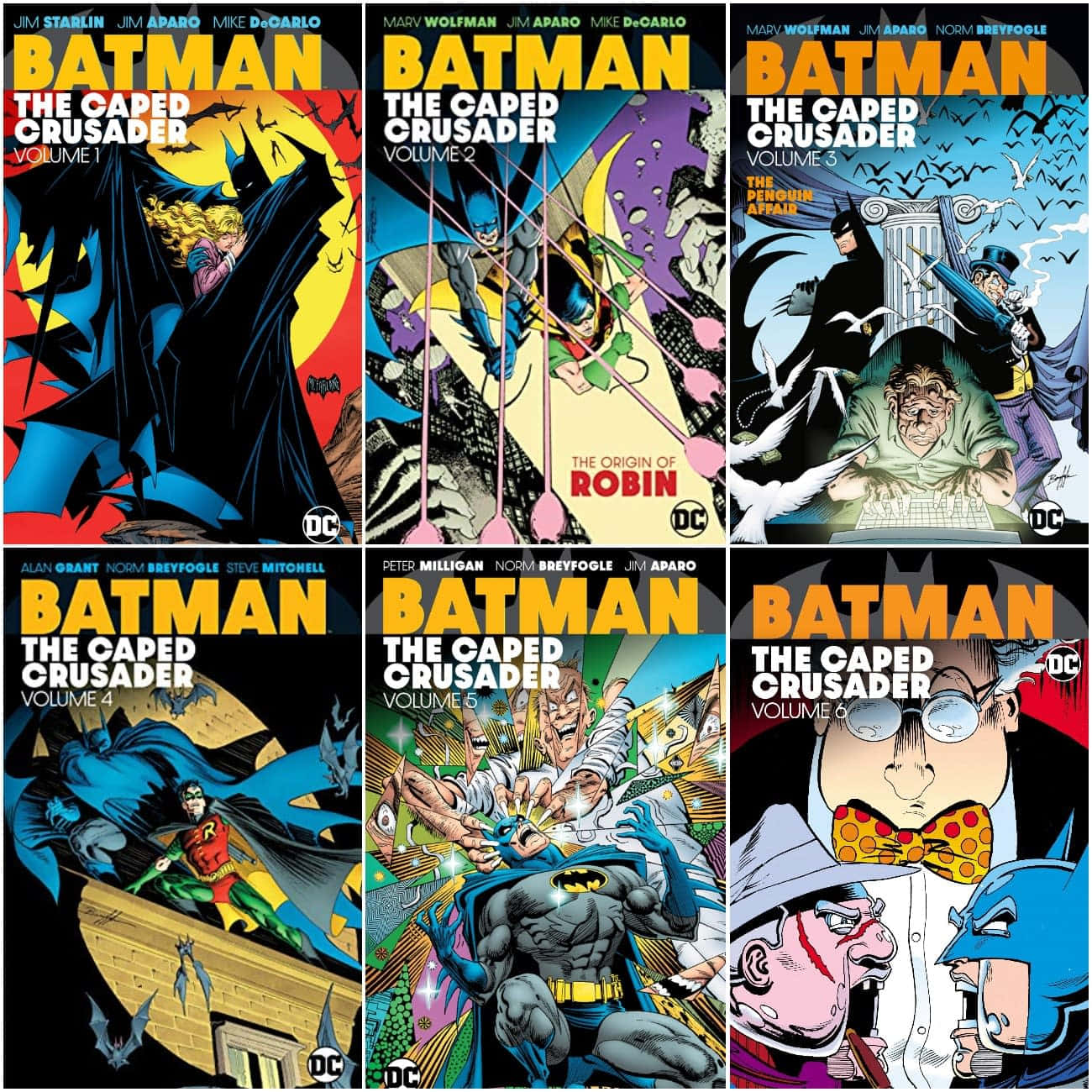 The Caped Crusader 桌布 壁紙 — 六本蝙蝠俠：披風鬥士的漫畫封面展示了充滿動感的動作場景，色彩大膽，姿勢戲劇化。