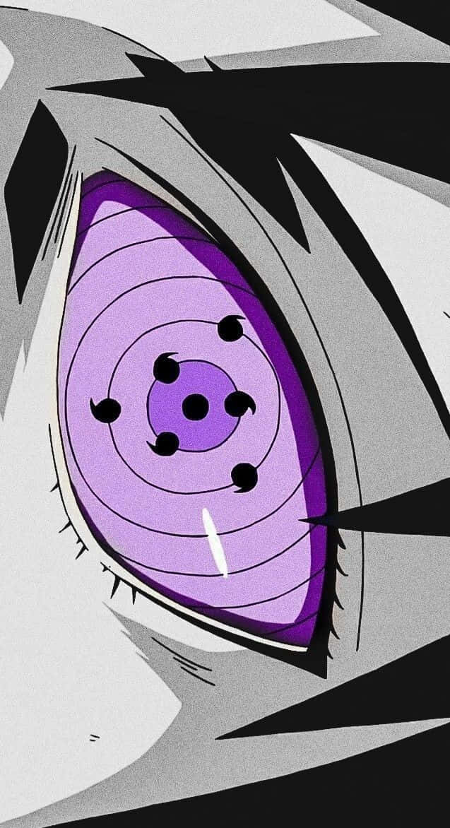 動漫角色眼睛，帶有紫色虹膜和六個巴紋