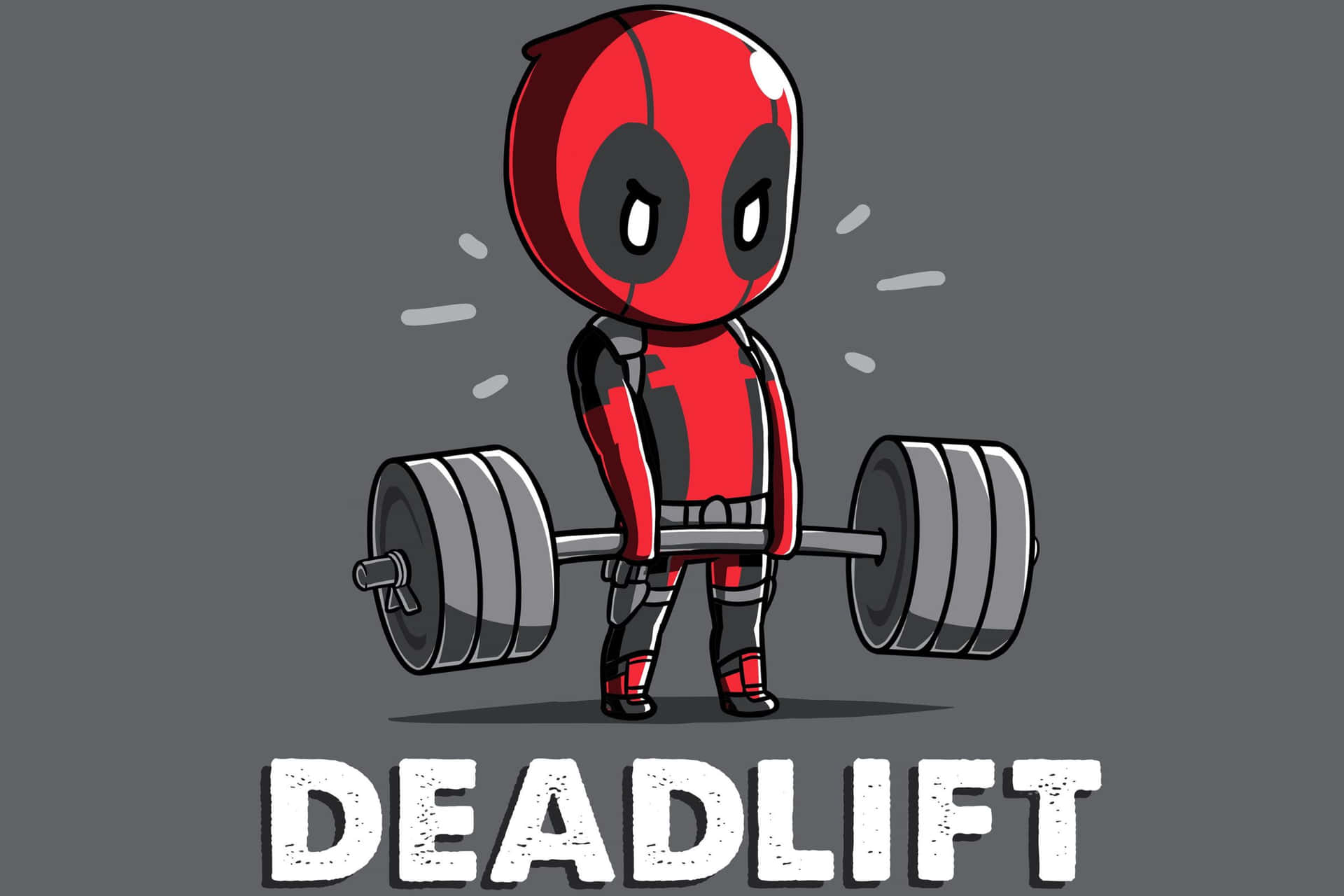 Chibi Deadpool 舉起槓鈴，下方有「DEADLIFT」字樣。