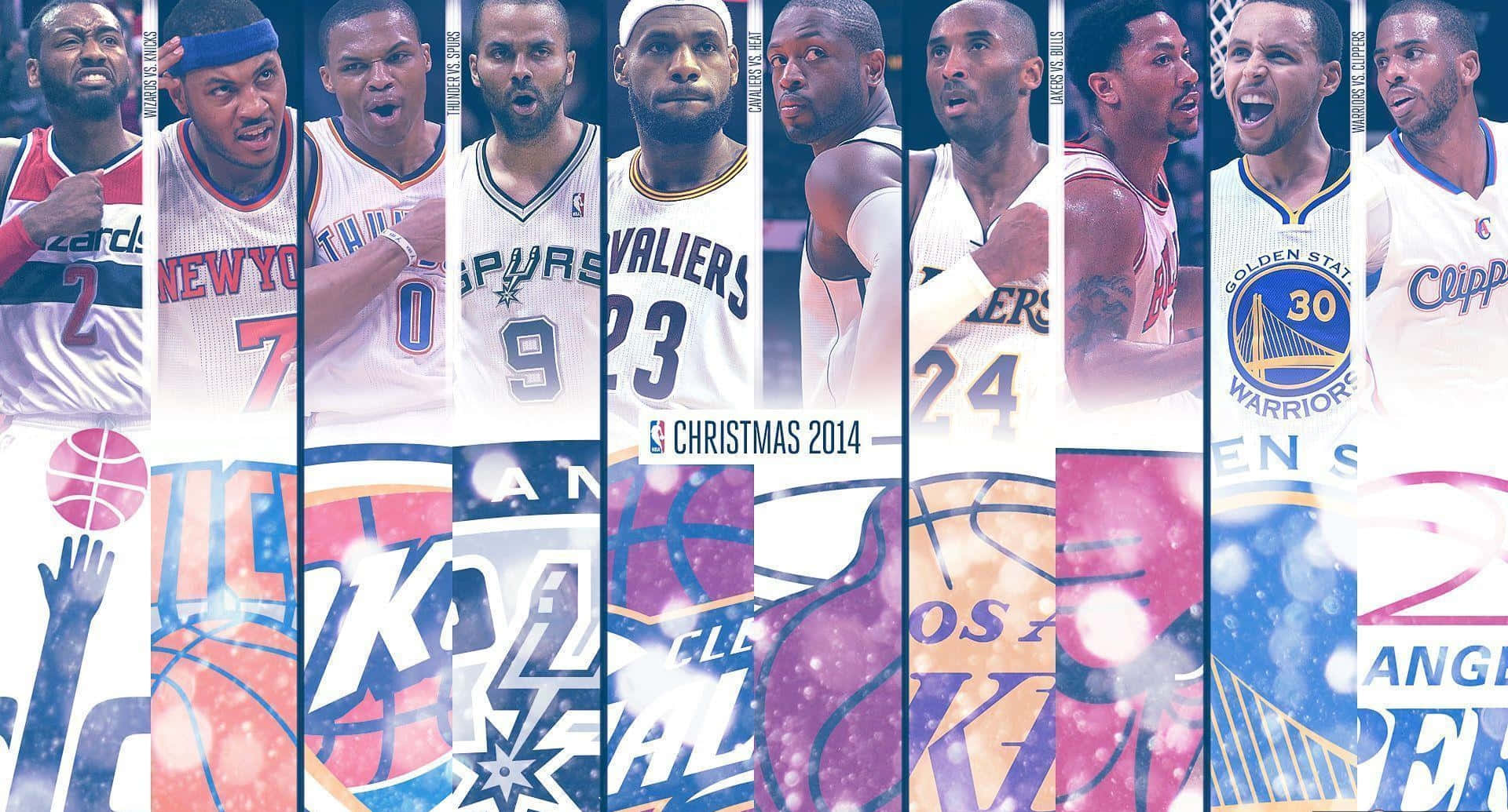NBA籃球運動員穿著球隊球衣慶祝2014年聖誕節。