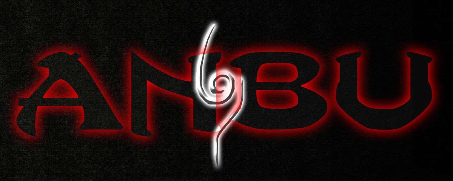 深色背景上帶有白色漩渦符號的紅色發光 ANBU 文字。