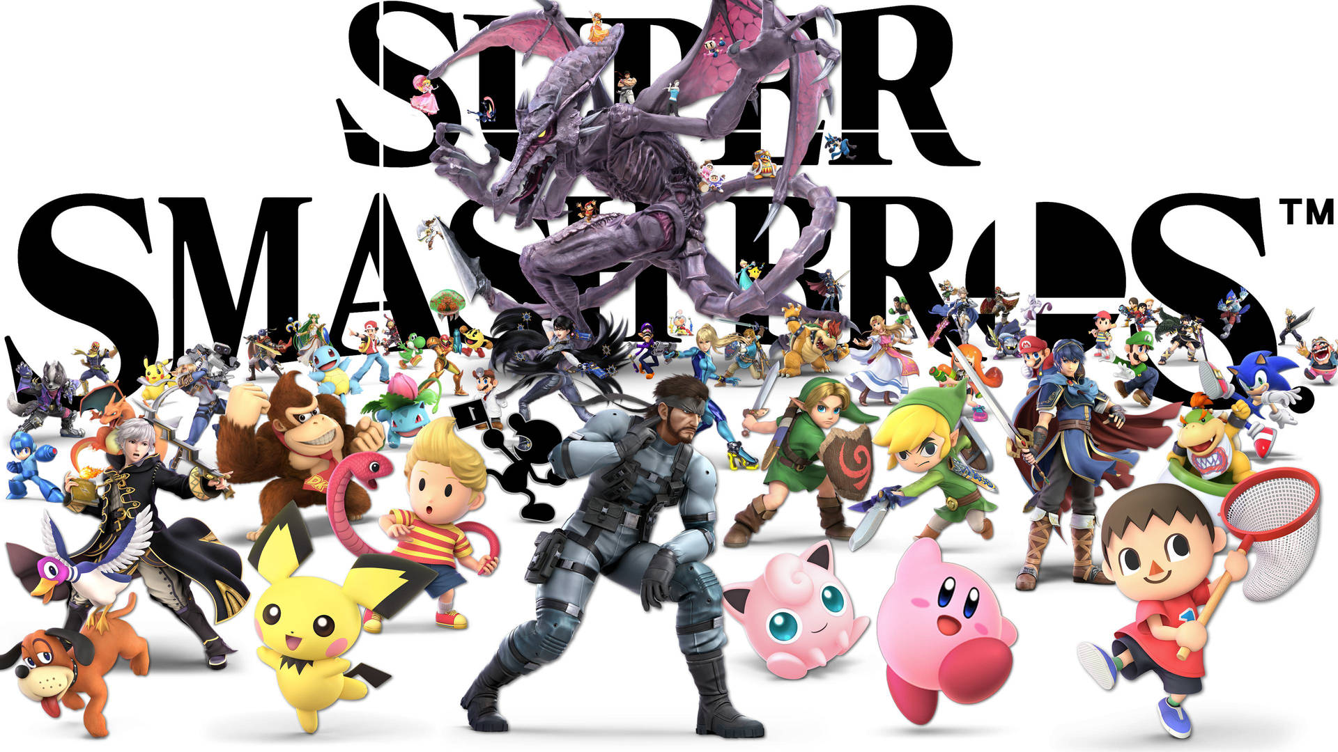 Super Smash Bros 角色，包括皮卡丘、卡比和林克，以動態姿勢呈現。
